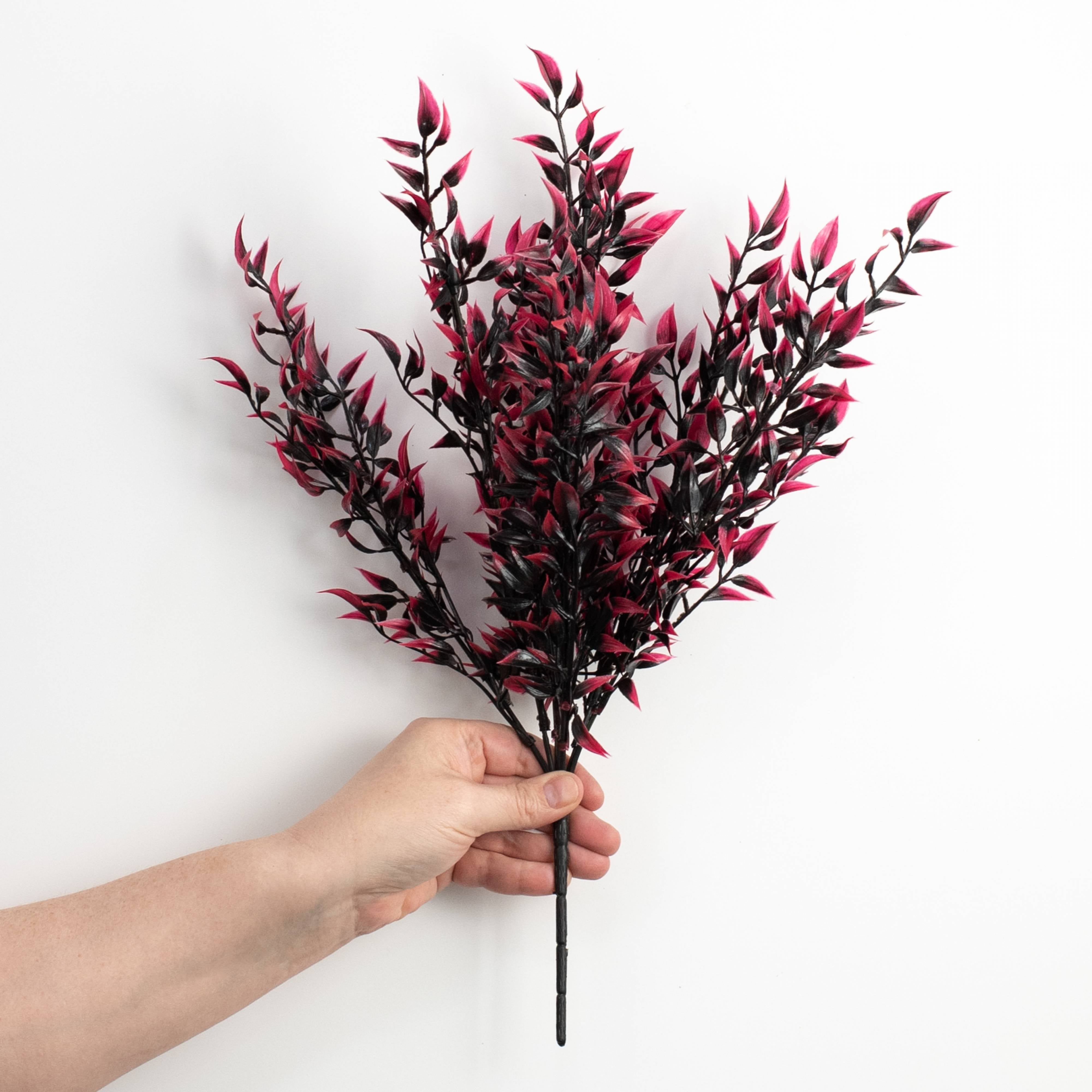 17" Halloween Leaf Bush: Fuchsia Pink & Black