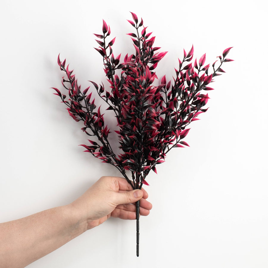17" Halloween Leaf Bush: Fuchsia Pink & Black