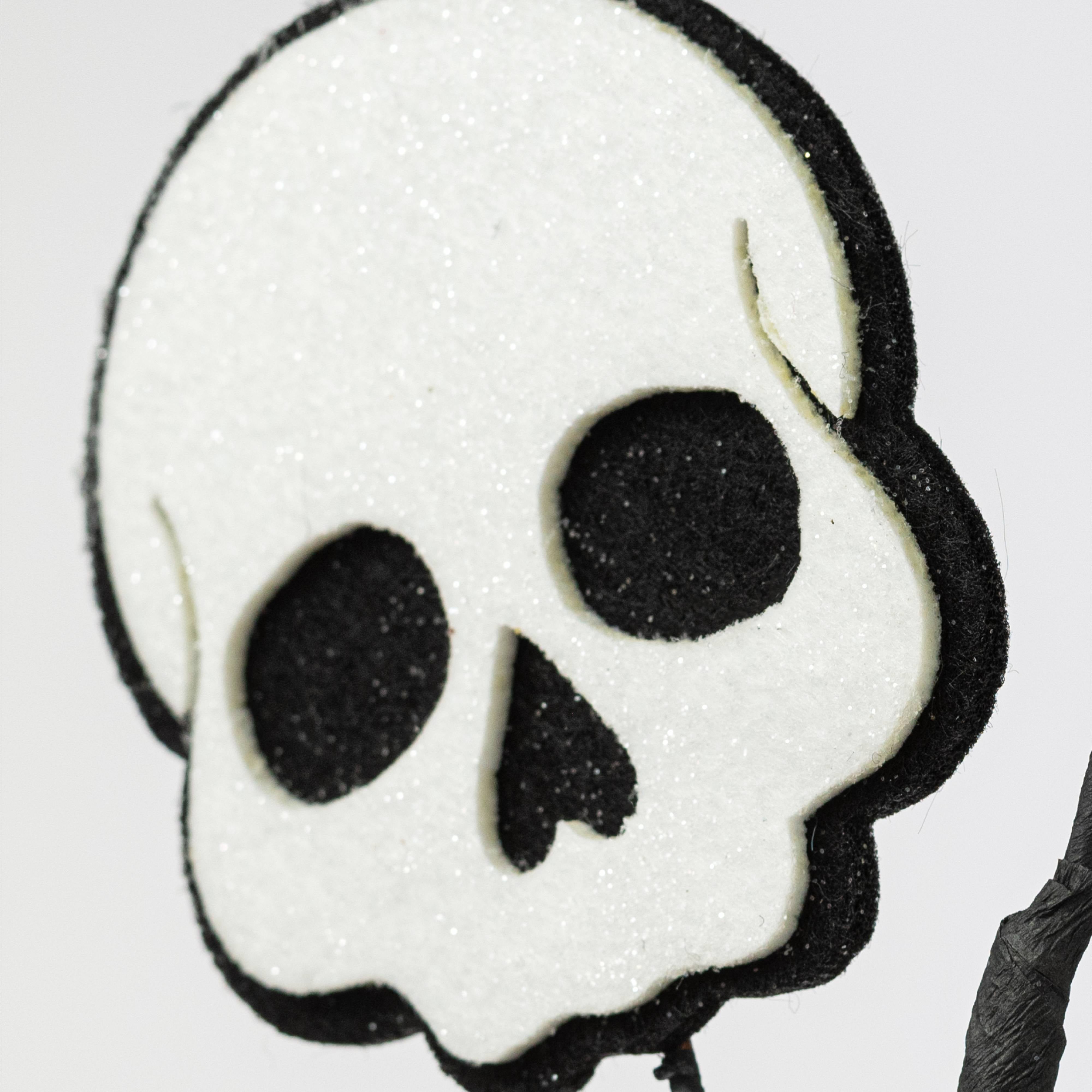 22" Glittered Felt Skulls Spray: Black & White