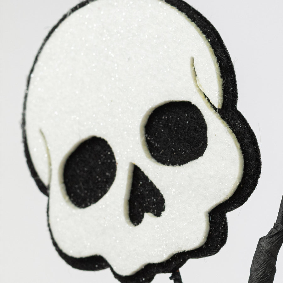 22" Glittered Felt Skulls Spray: Black & White