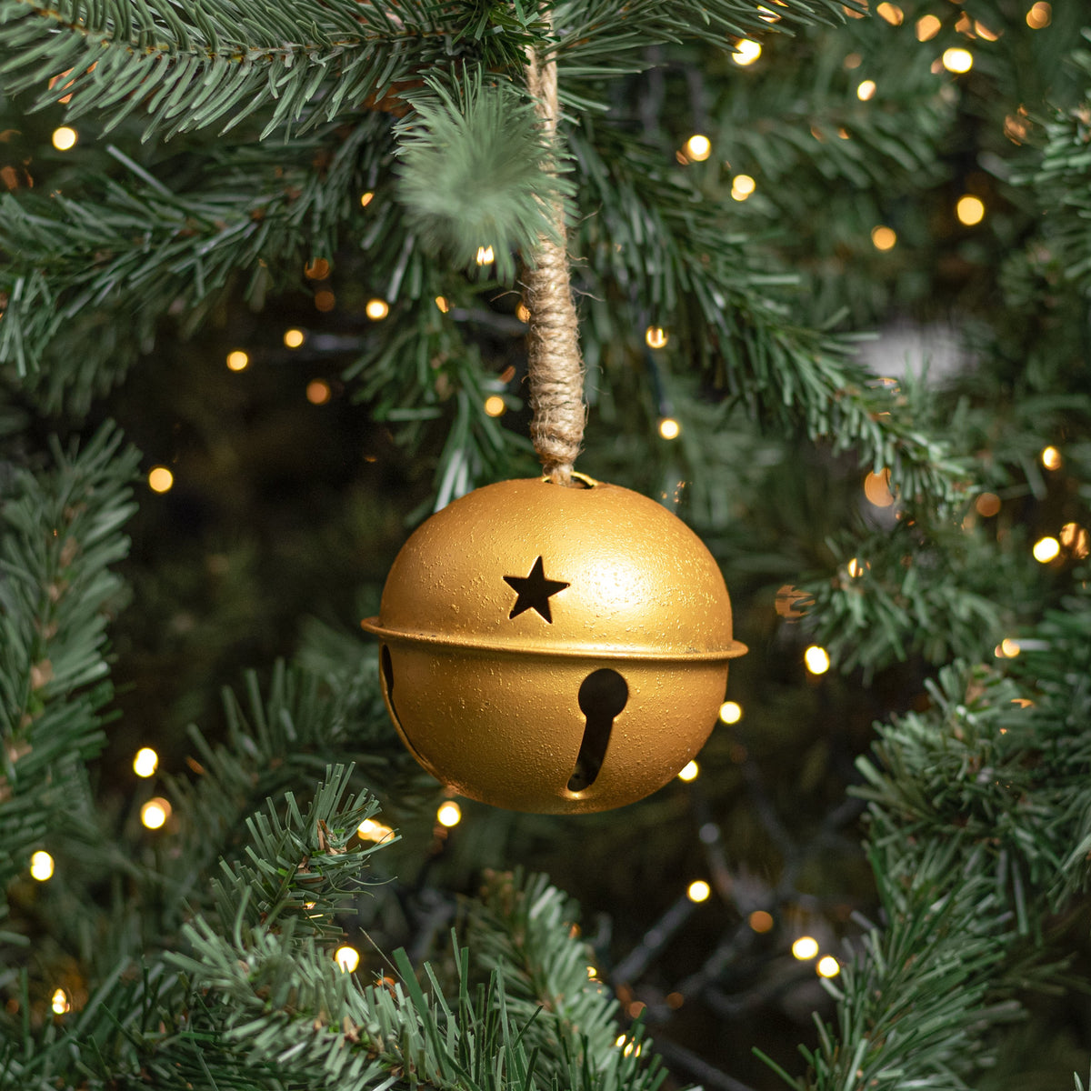 3.5" Jingle Bell Ornament: Antique Shiny Gold Lifestyle Photo