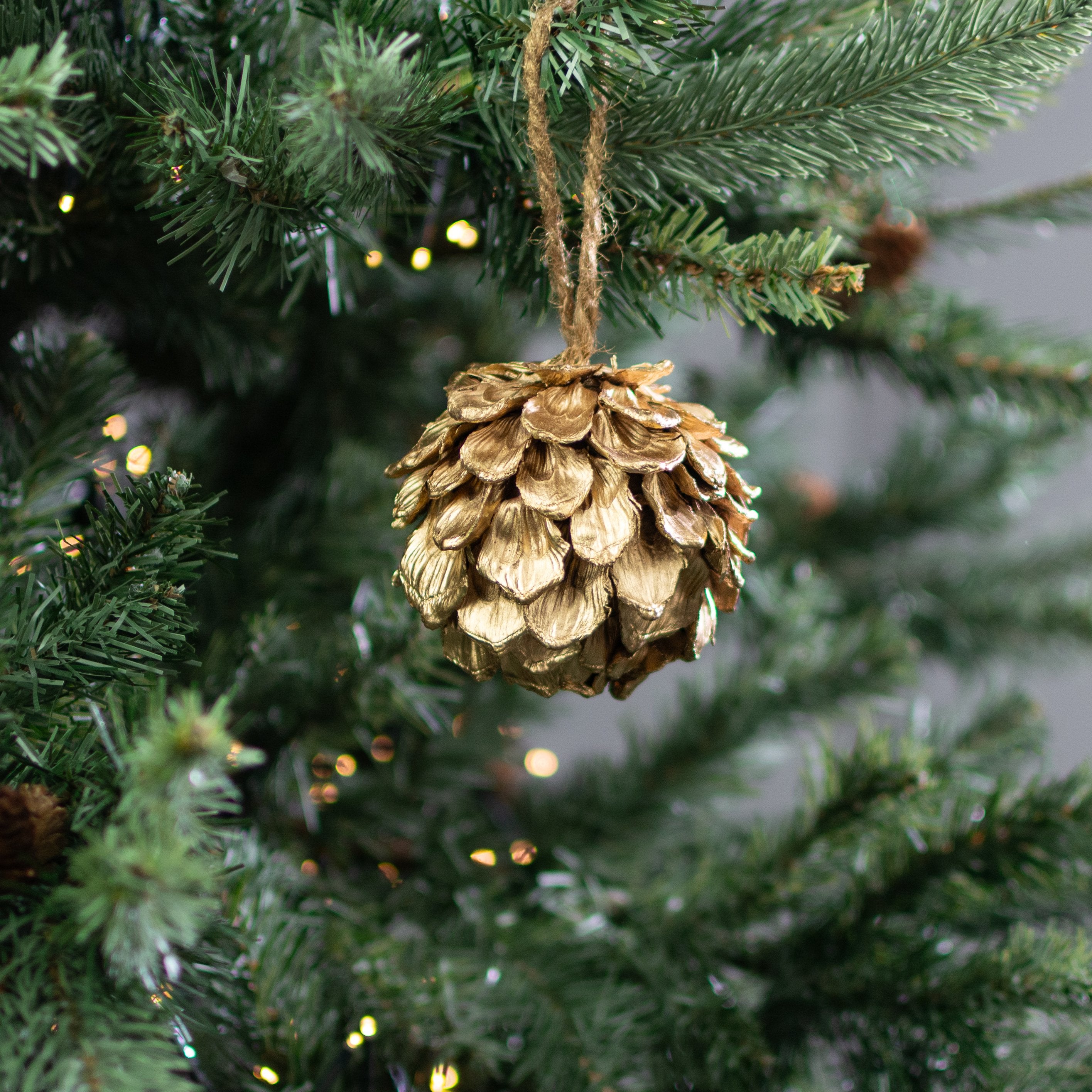 3.5" Pinecone Artichoke Ball Ornament: Gold Lifestyle Photo