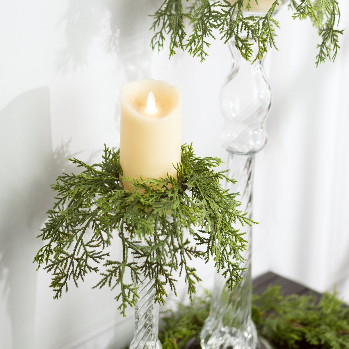3.5" Soft Touch Cascading Cedar Candle Ring Lifestyle Photo