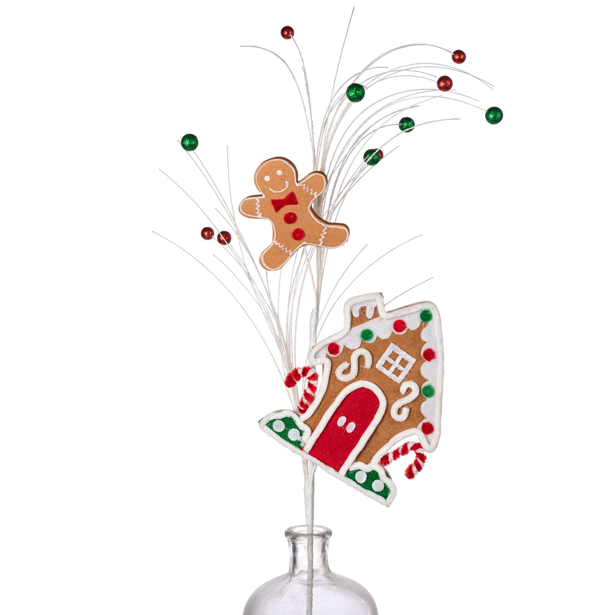 30" Gingerbread House & Cookie Man Spray: Red & Green Item Number: 86781RDGN