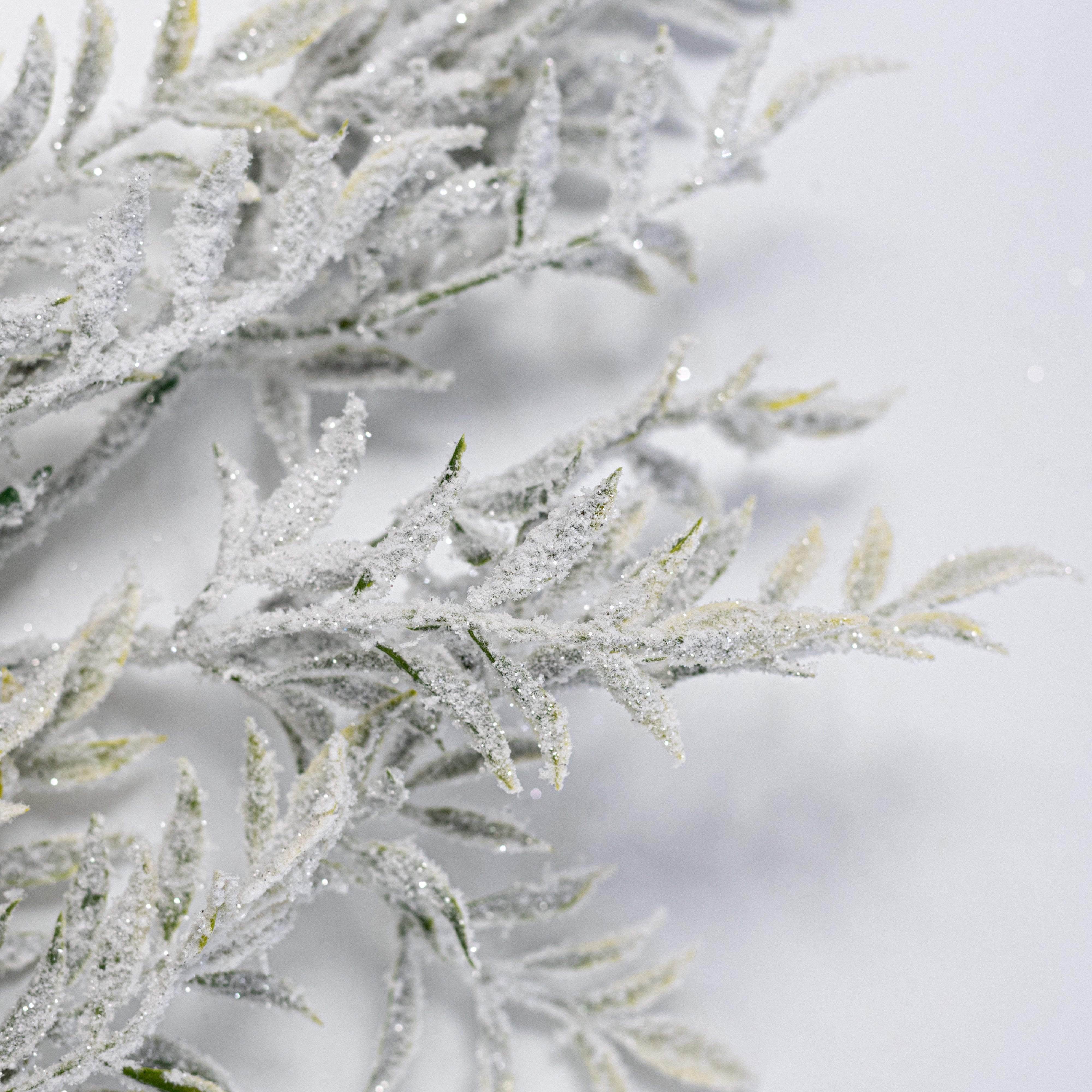 30" Snow Covered Leaf Spray: White & Green Lifestyle Photo