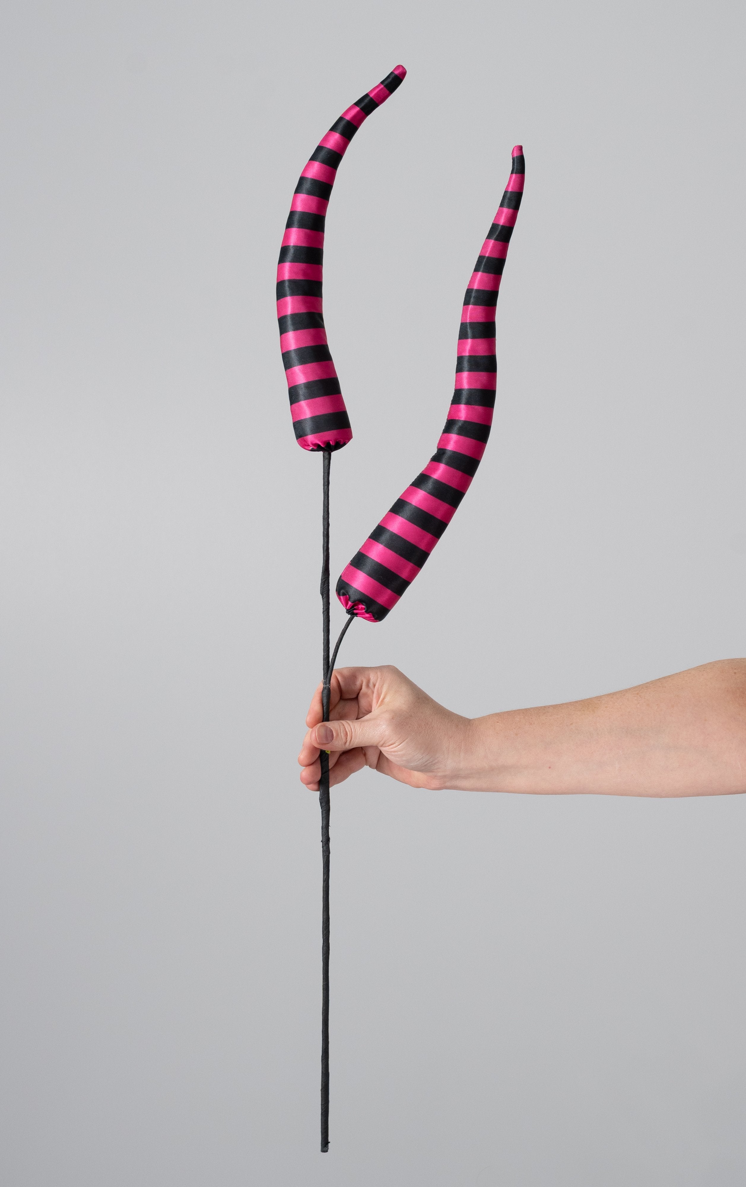 30" Stripe Fabric Horn Spray: Black & Hot Pink detail photo 3