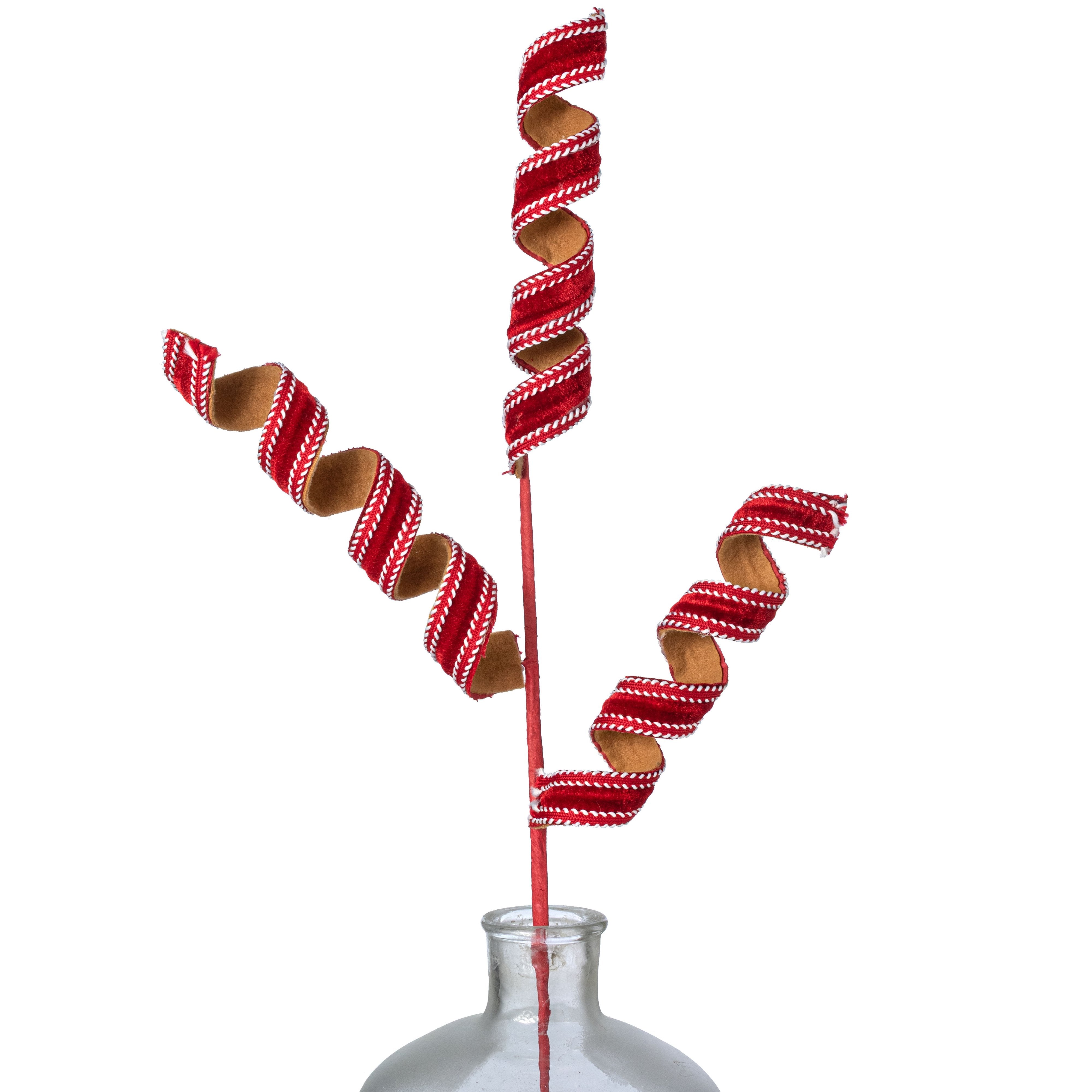 30" Velvet & Trim Curly Spray: Red Gingerbread Item Number: 86755RDWTBN