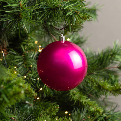 100MM Plastic Ball Ornament: Candy Apple Fuchsia (Set of 4)