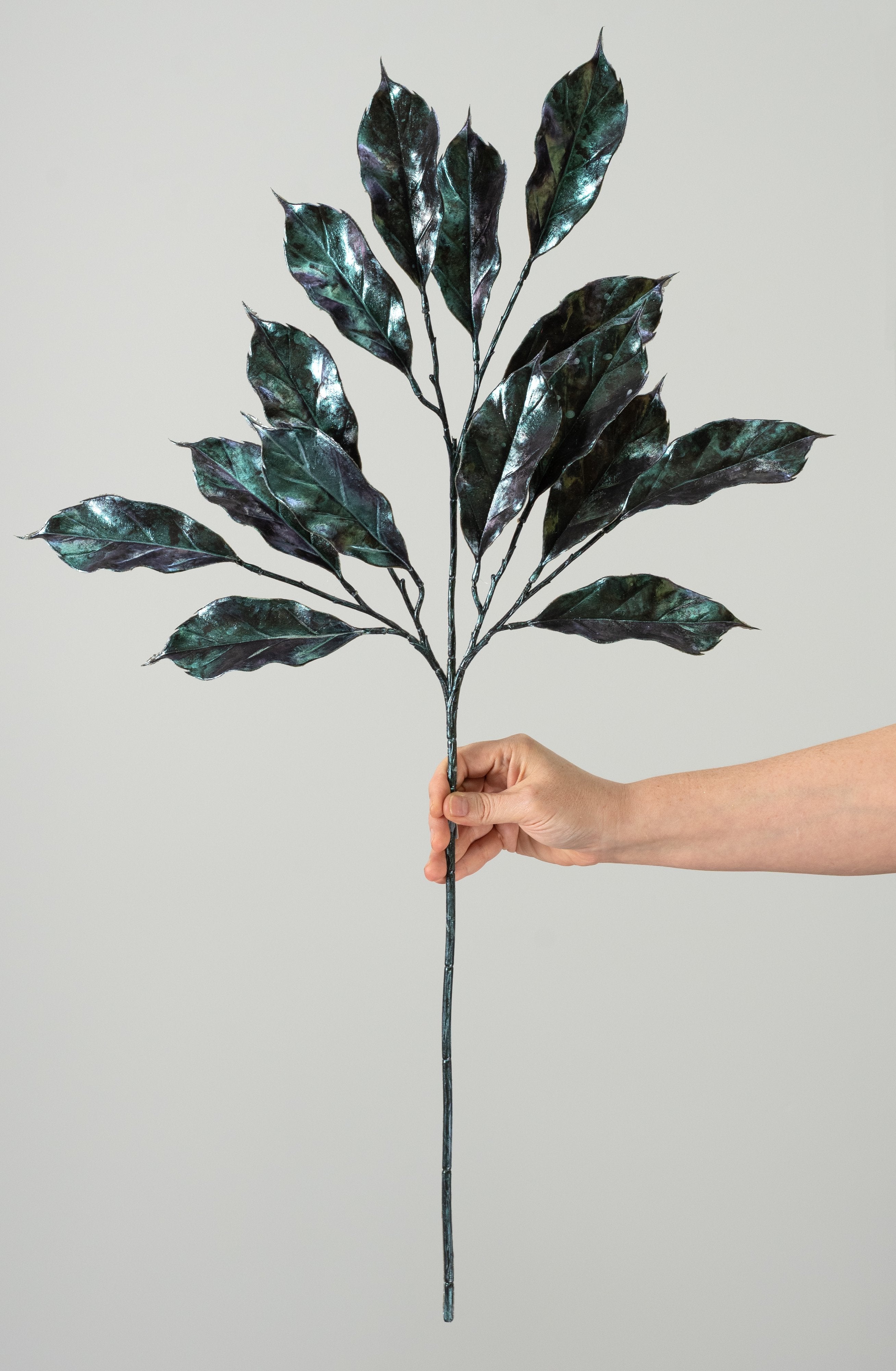 31" Metallic Magnolia Leaf Spray: Peacock detail photo 3