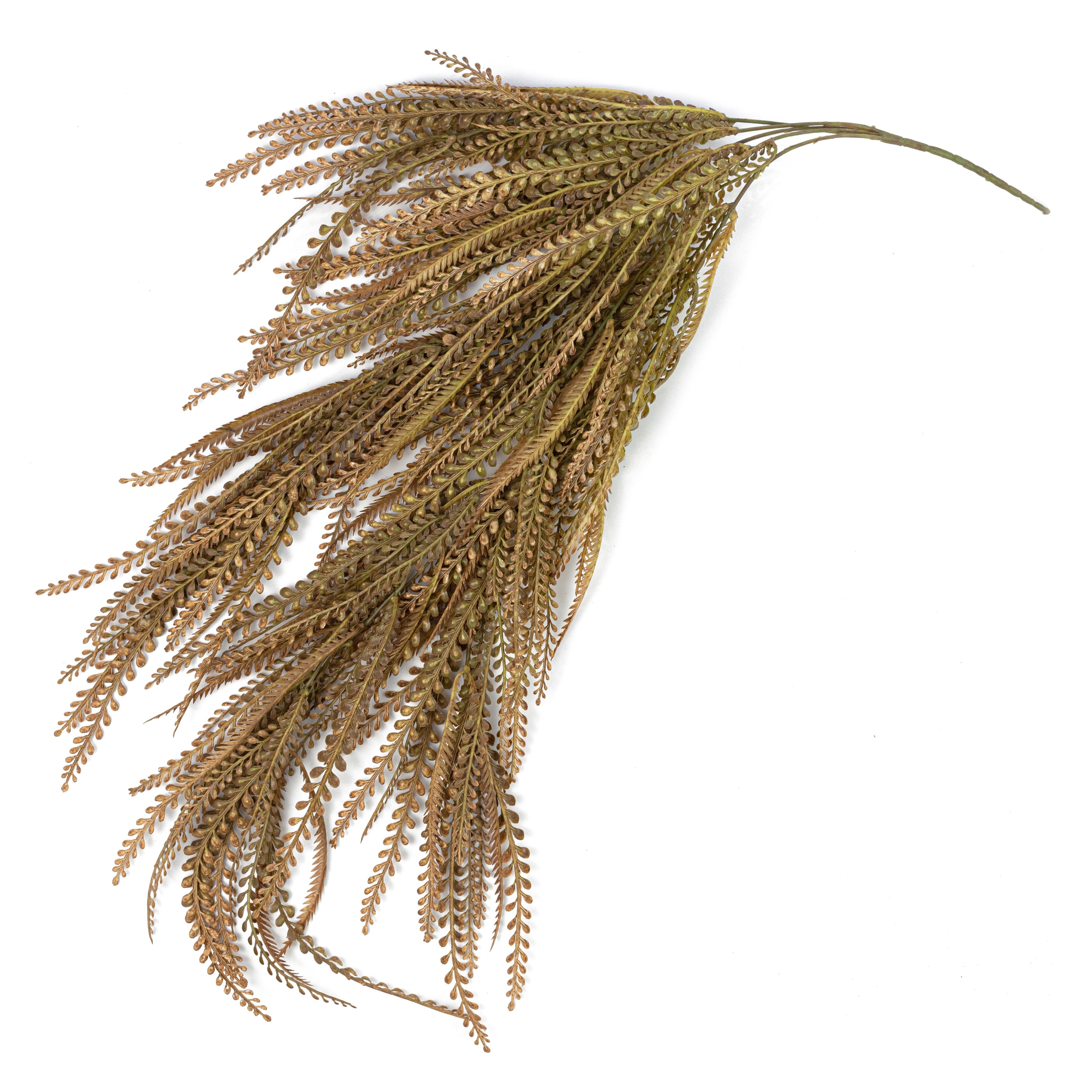 31" Plastic Leaves Button Fern Hanging Bush: Beige & Brown (5 Stem) Item Number: 57311BEBN