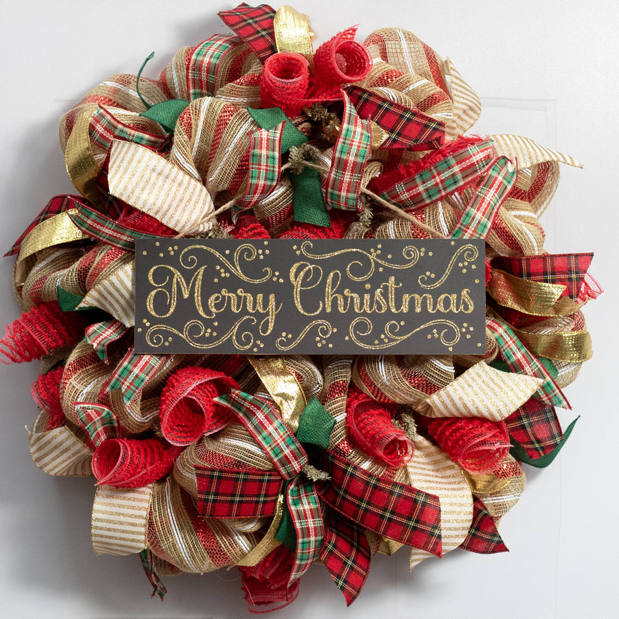 15" Wooden Sign: Merry Christmas Glitter Swirls - Black & Gold