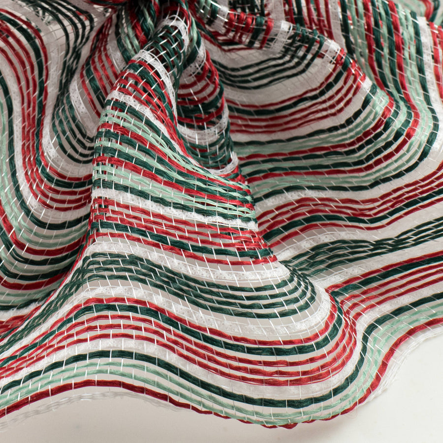 10" Striation Stripes Fabric Mesh: Red, Hunter & Mint Green