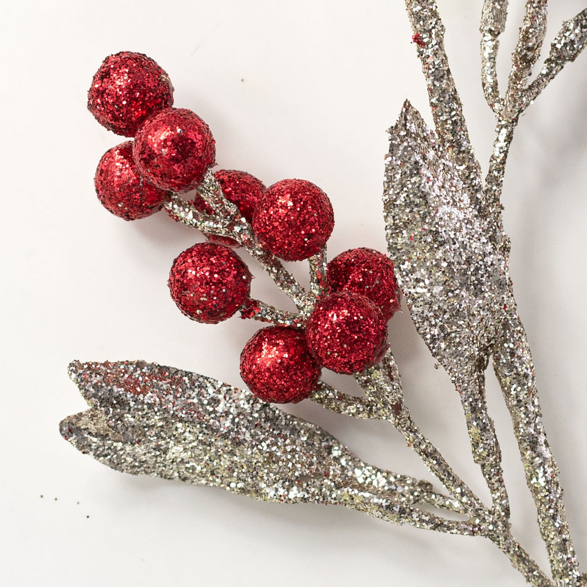 32" Glittered Winter Berry Branch: Platinum & Red Lifestyle Photo