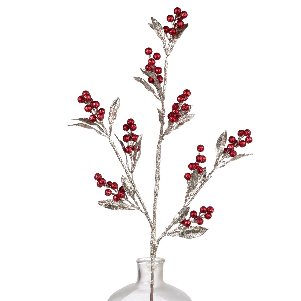 32" Glittered Winter Berry Branch: Platinum & Red Item Number: 271743