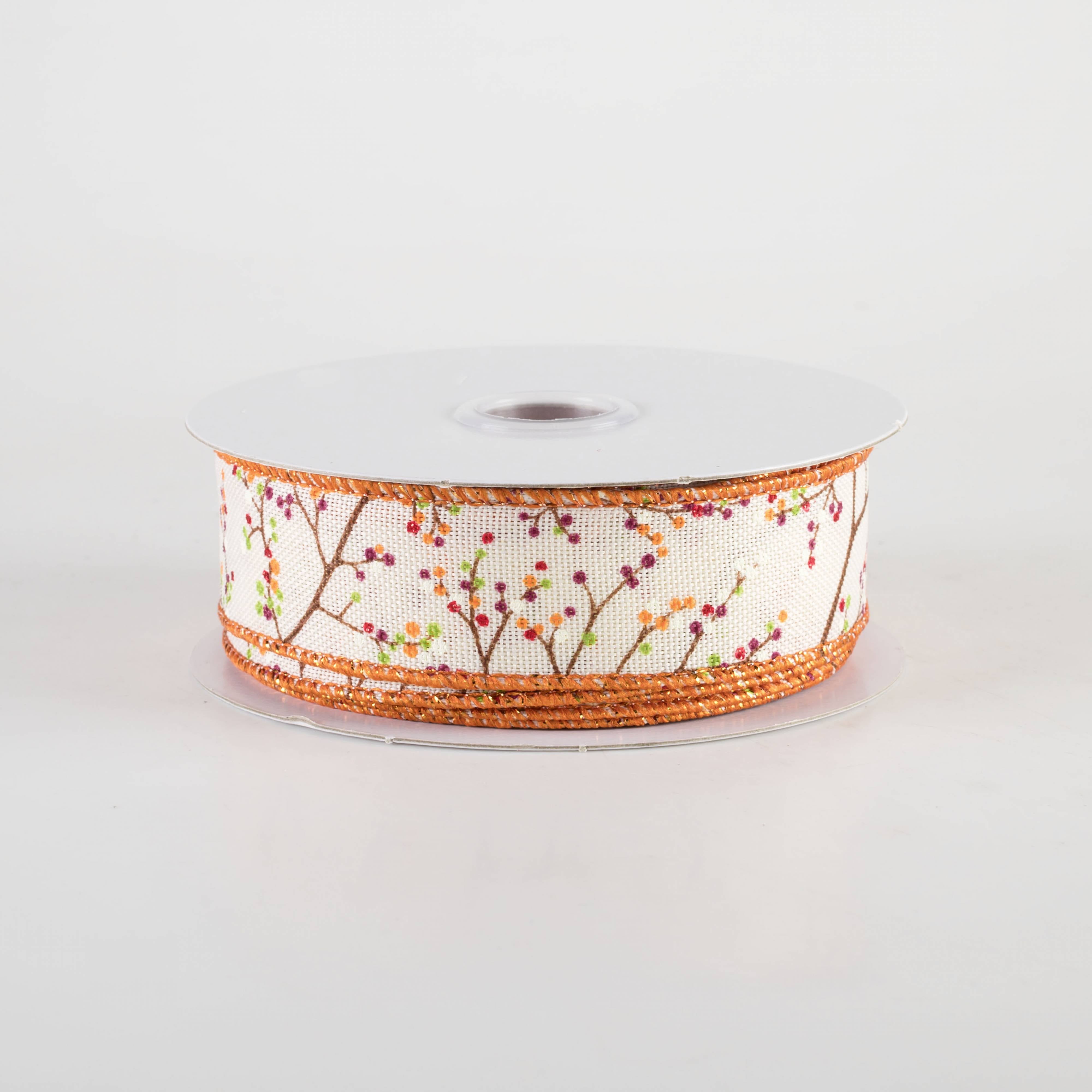 7/8" Mini Berry Branch Ribbon: Warm Fall on Cream (10 Yards)
