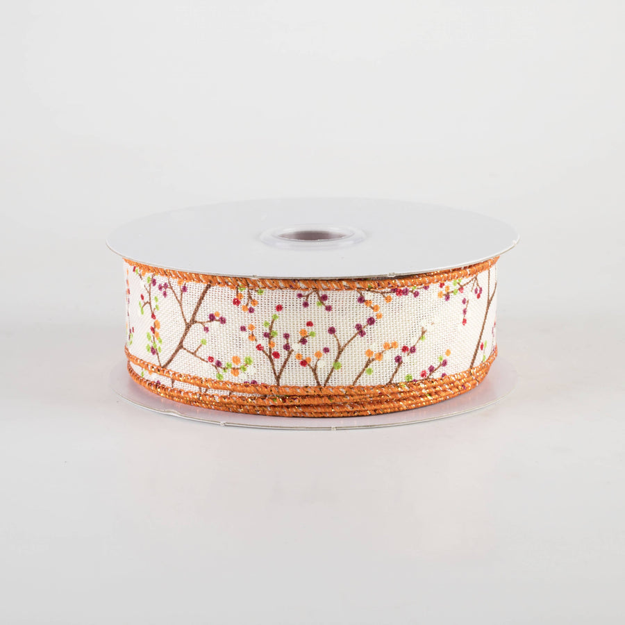 7/8" Mini Berry Branch Ribbon: Warm Fall on Cream (10 Yards)