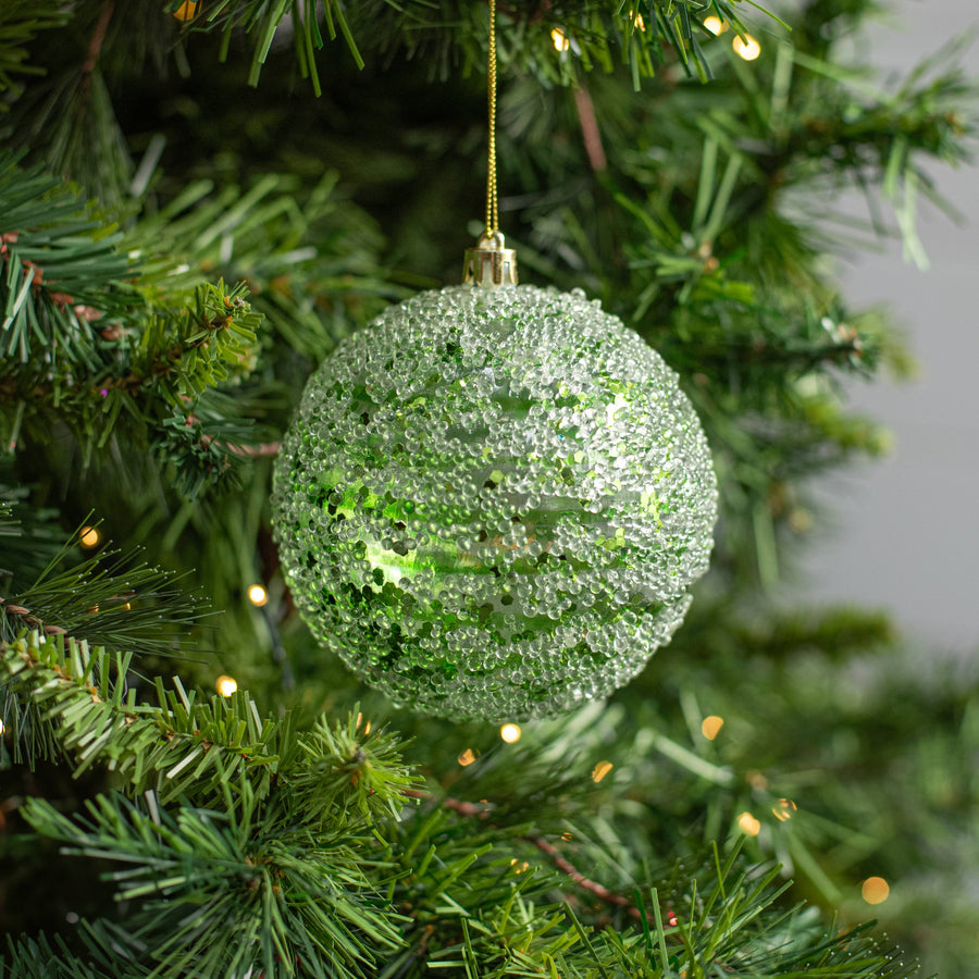 4" Iced Sequin Ball Ornament: Green