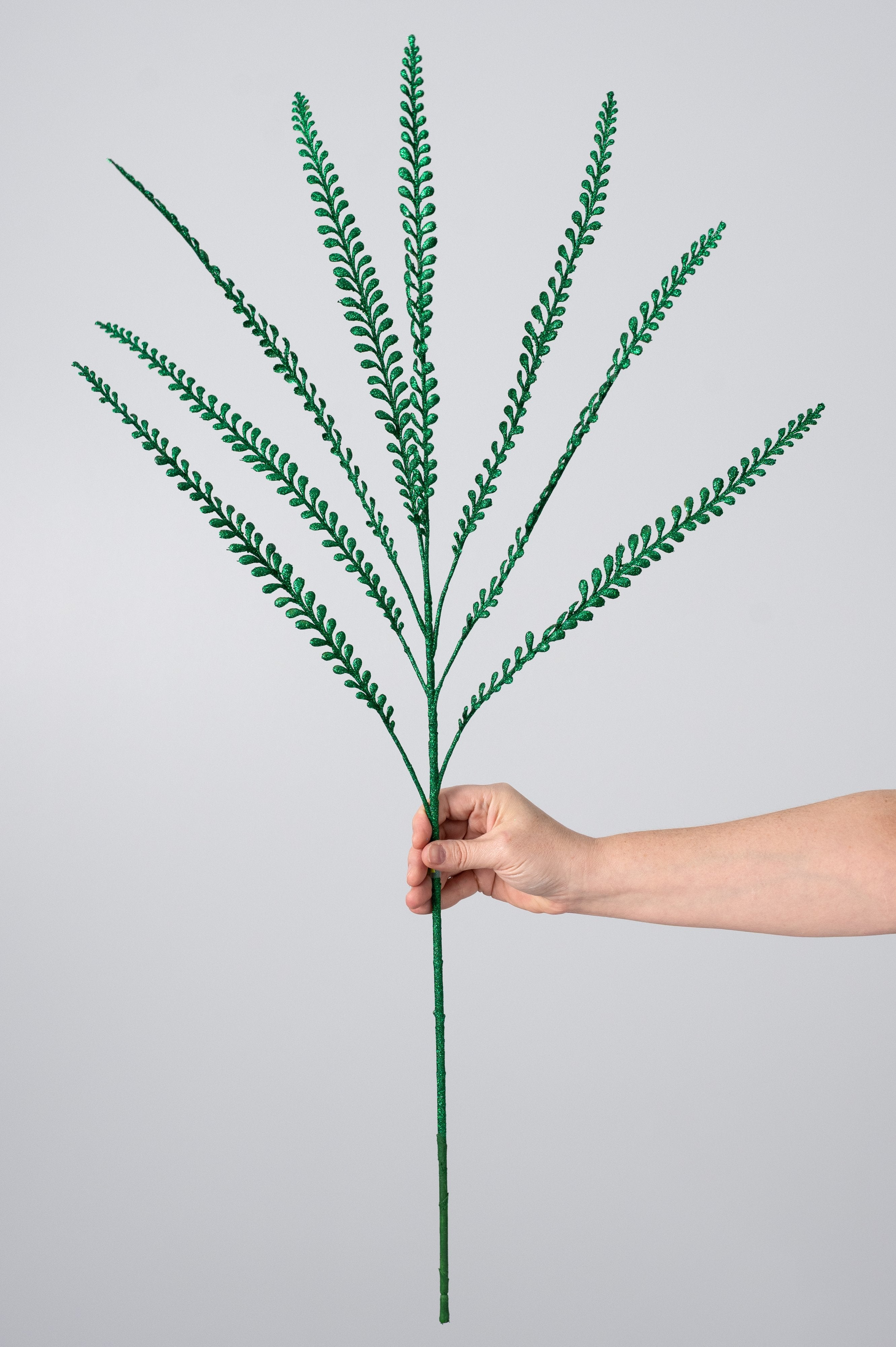 33" Plastic Glitter Button Fern Leaves Spray: Green detail photo 3