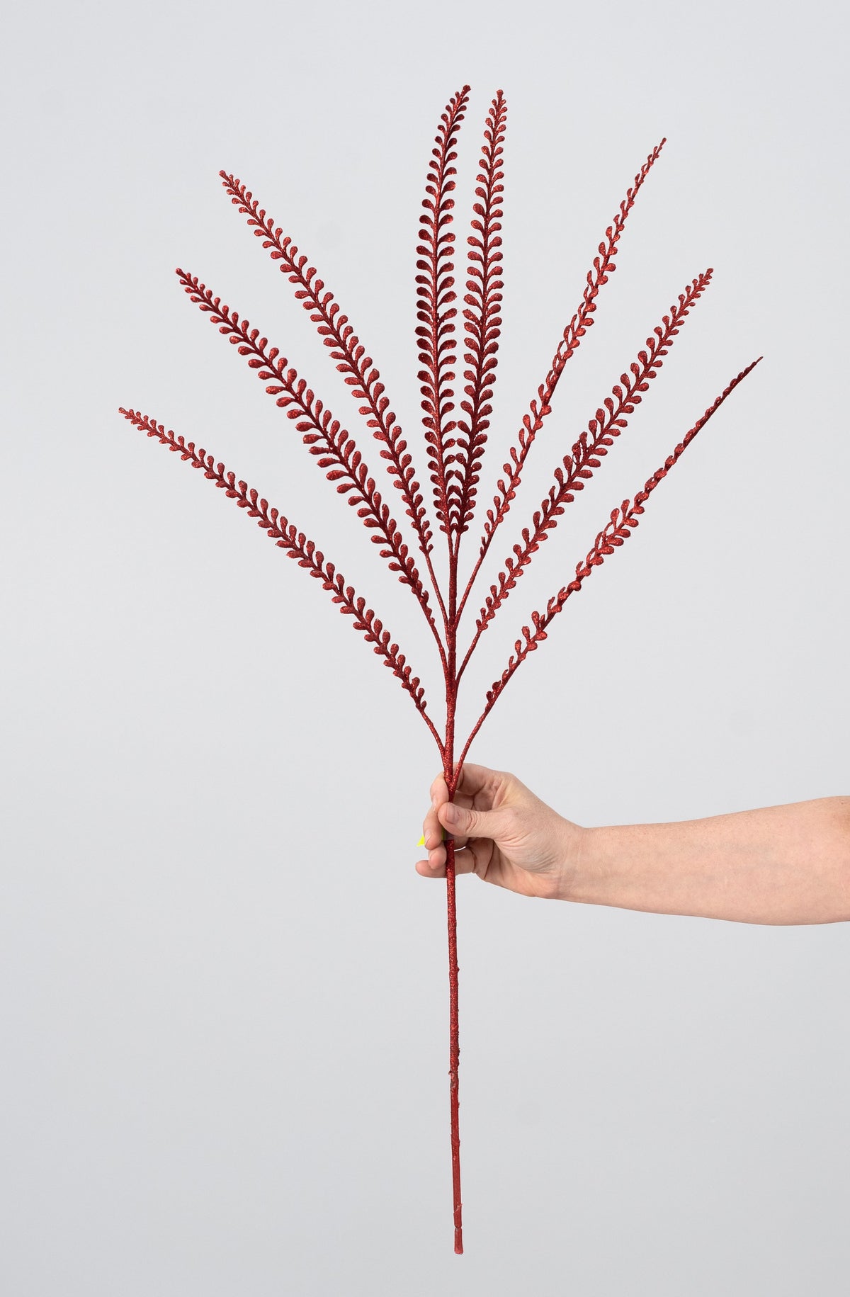 33" Plastic Glitter Button Fern Leaves Spray: Red detail photo 3