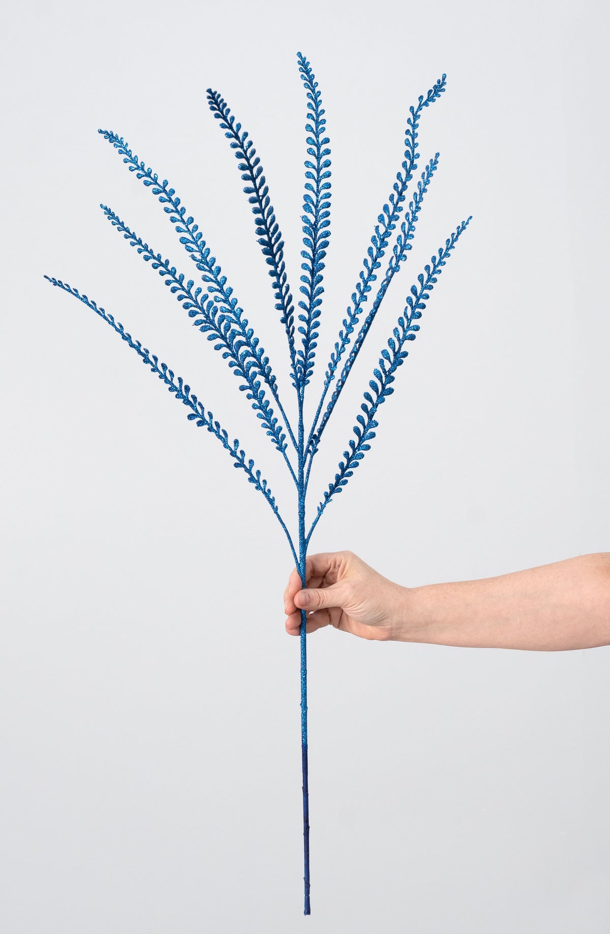 33" Plastic Glitter Button Fern Leaves Spray: Royal Blue detail photo 3