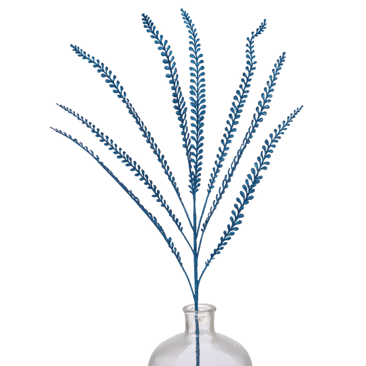 33" Plastic Glitter Button Fern Leaves Spray: Royal Blue Item Number: 86890BL