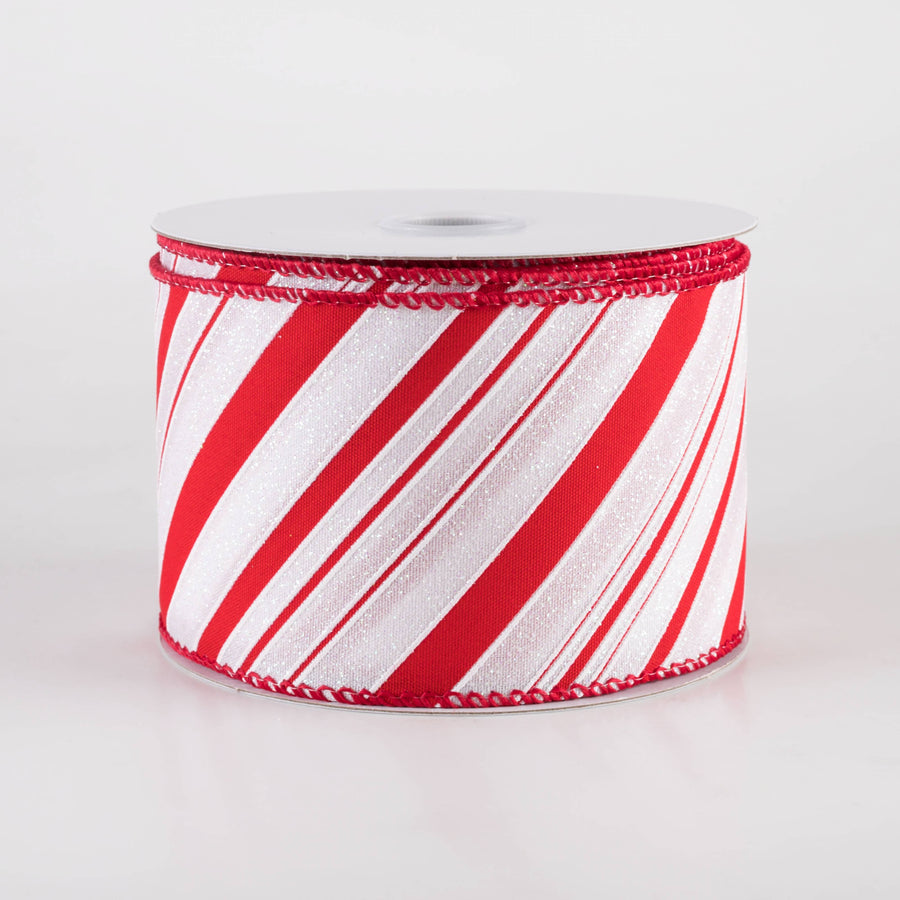 2.5" Iridescent Diagonal Stripe Candy Cane Ribbon: Red & White (10 Yards)