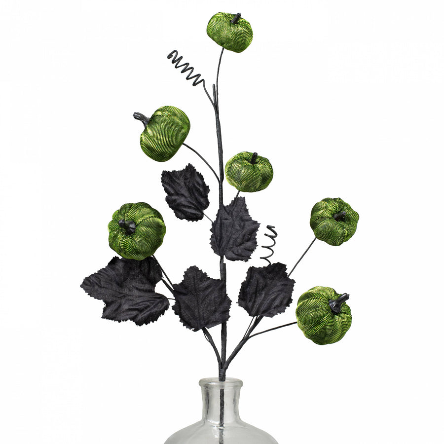 29" Metallic Fabric Pumpkins Spray: Lime Green & Black