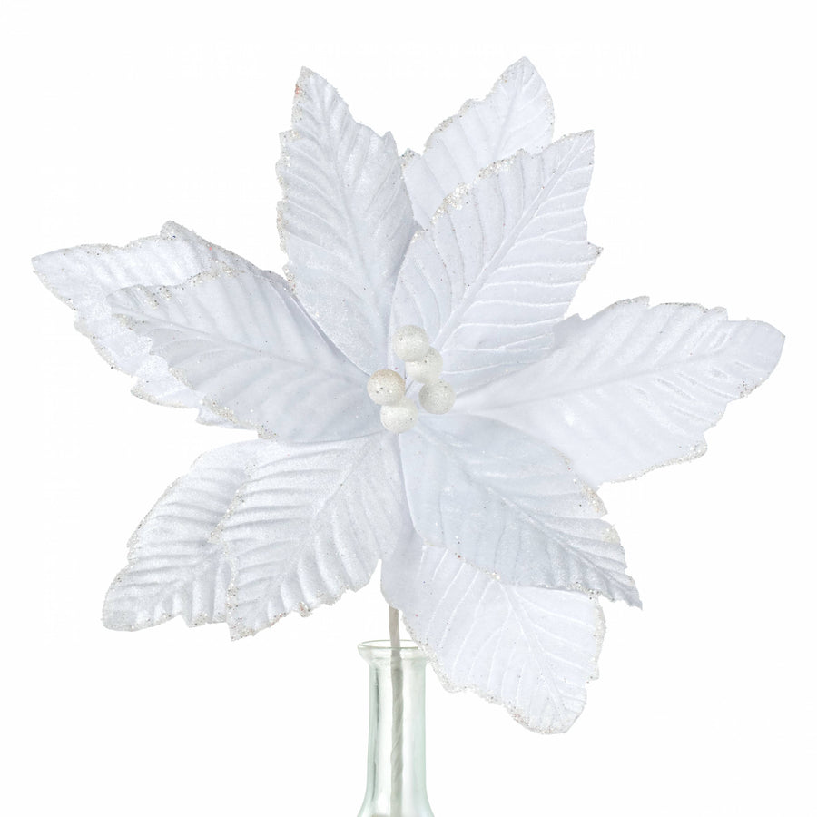 14" x 16" Velvet Poinsettia Stem: White