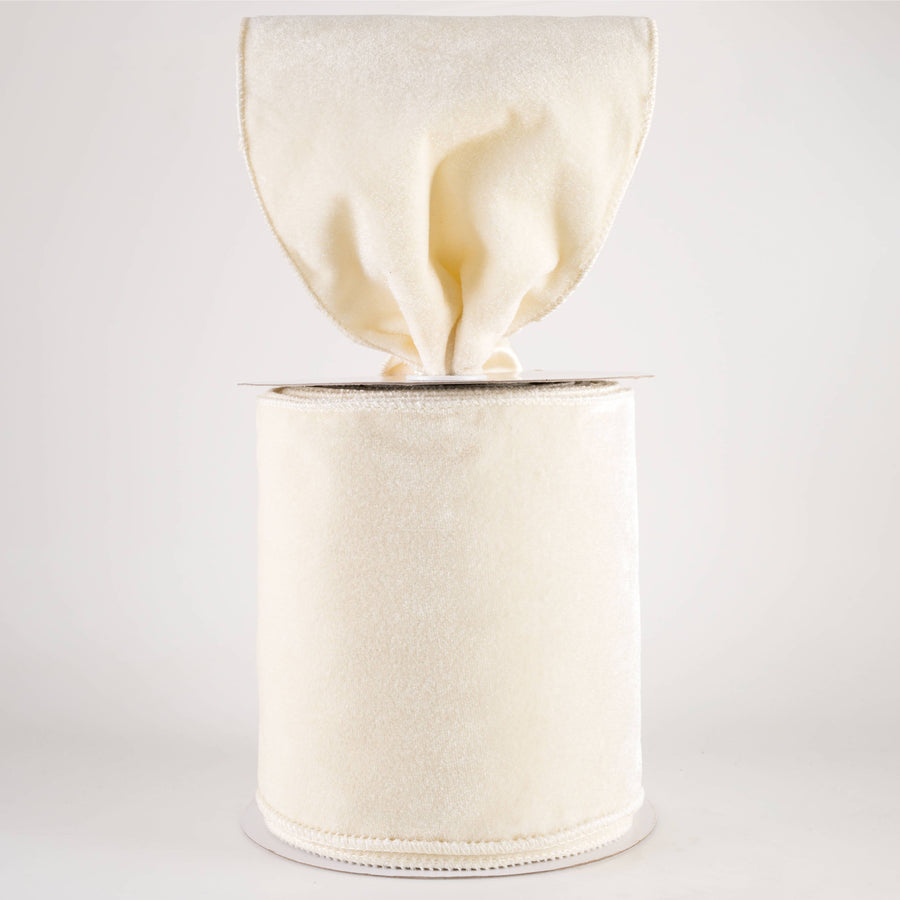 6" Deluxe Velvet Satin Backing Ribbon: Cream (10 Yards)