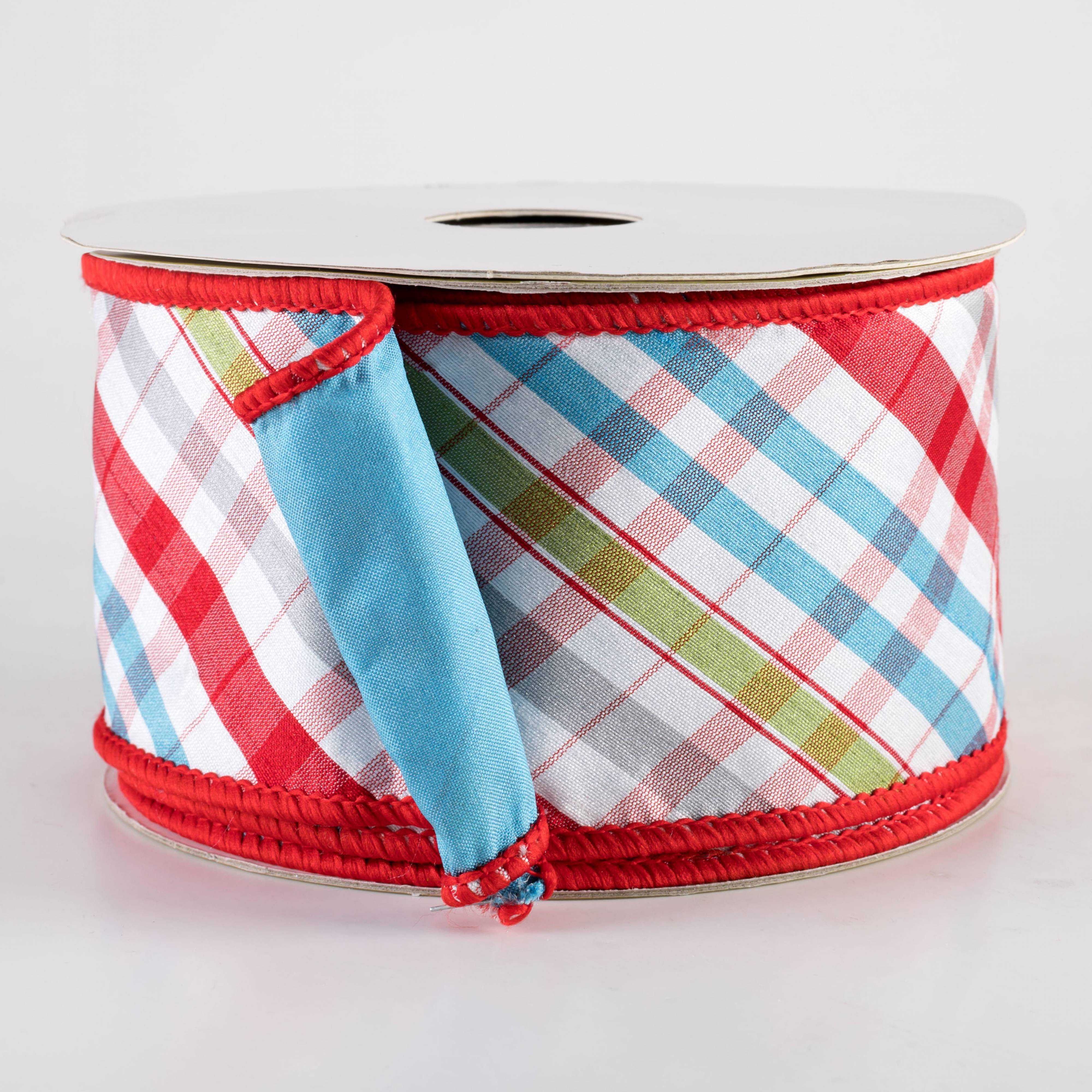 2.5" Designer Double Sided Plaid Ribbon: Red & Blue Multicolor (10 Yards)