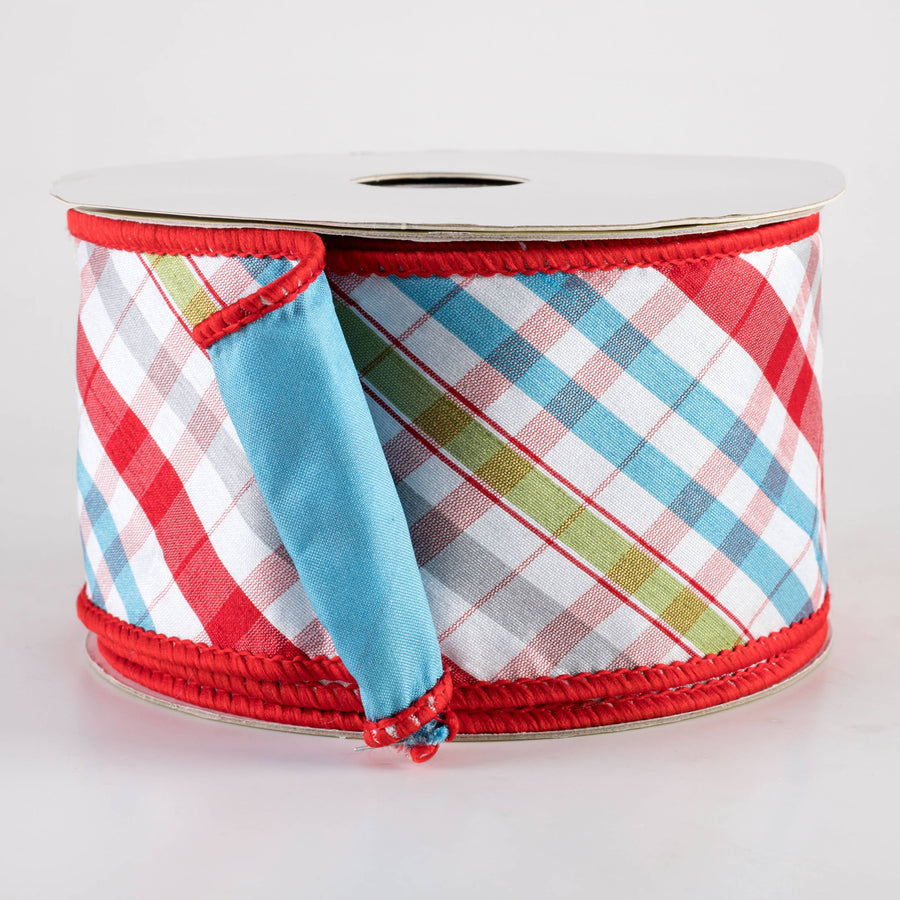 2.5" Designer Double Sided Plaid Ribbon: Red & Blue Multicolor (10 Yards)