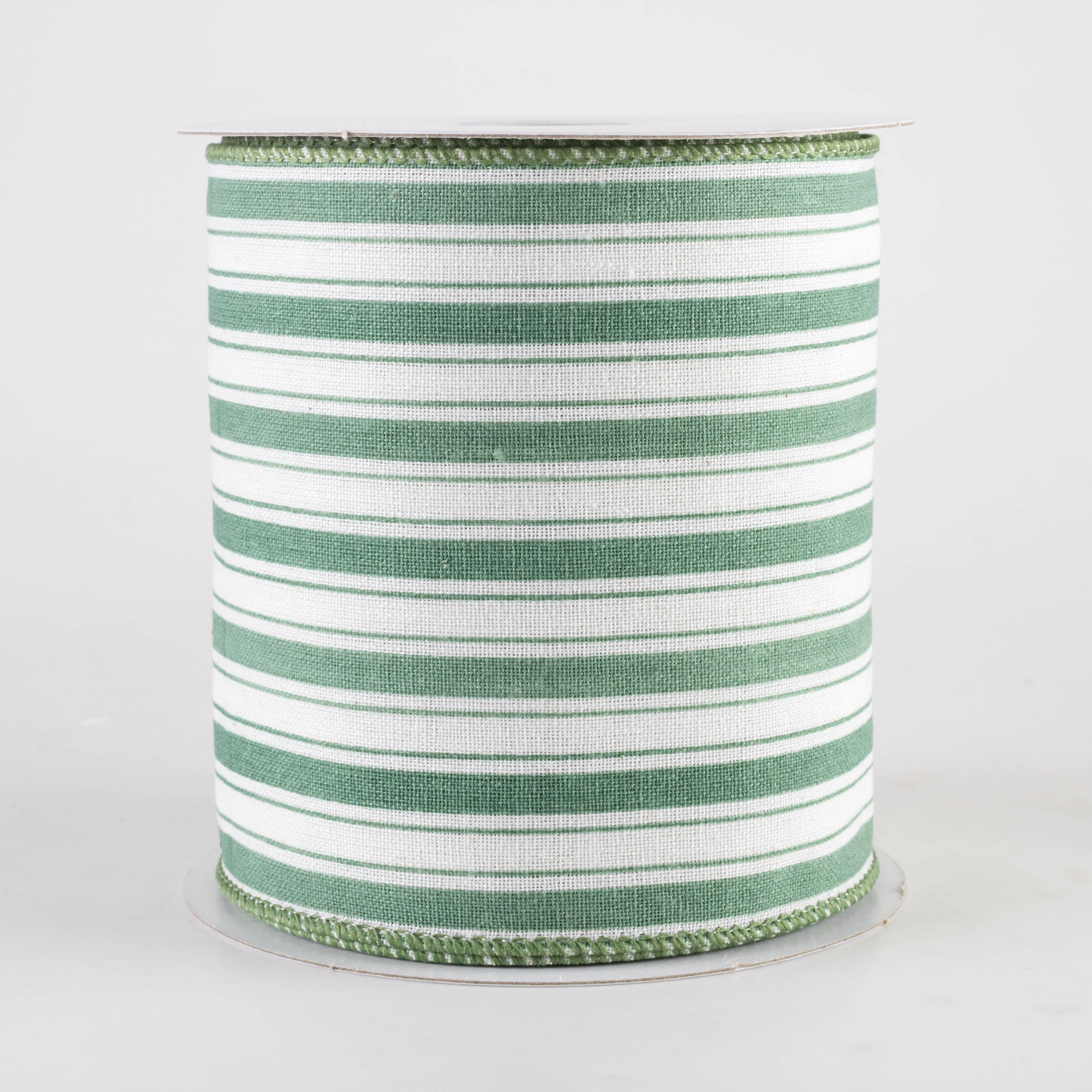 4" Canvas Ticking Stripe Ribbon: Dark Mint on Ivory (10 Yards)