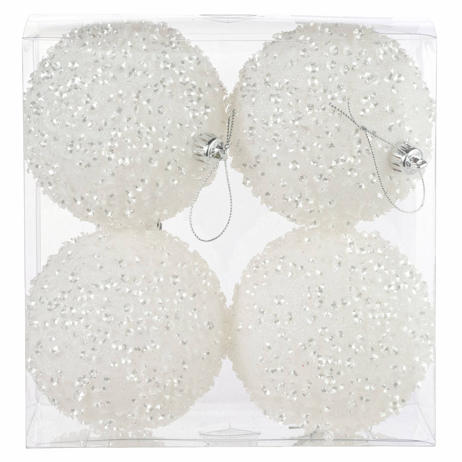 100mm Sequin & Glitter Ball Ornaments: White (Box of 4)