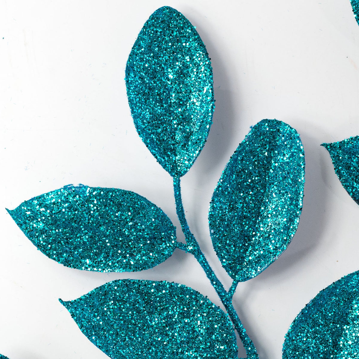 35" Glitter Leaves Spray: Peacock Blue Lifestyle Photo