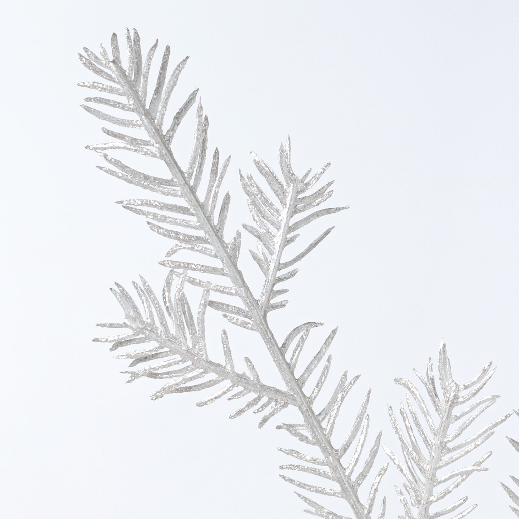 36" Glittered Thin Pine Spray: Pearl White Lifestyle Photo