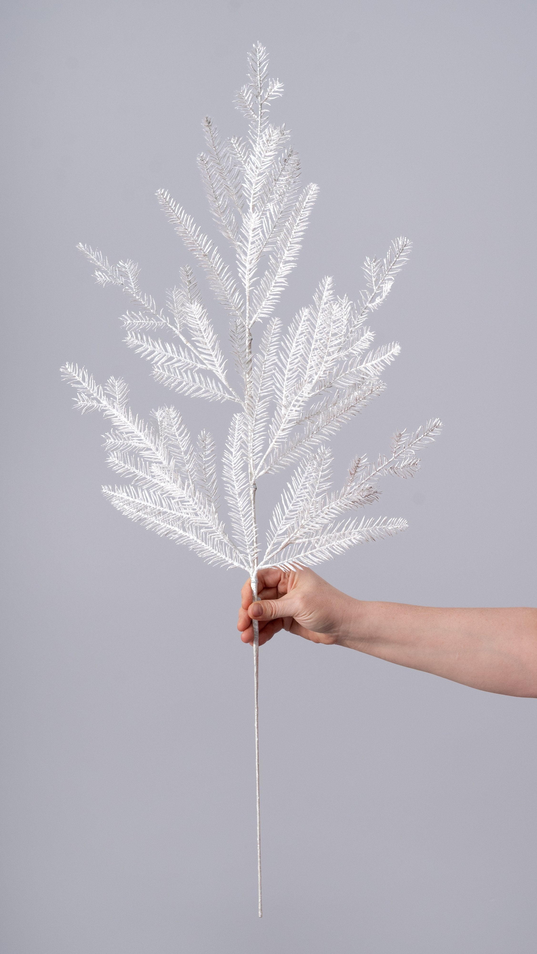 36" Glittered Thin Pine Spray: Pearl White detail photo 3