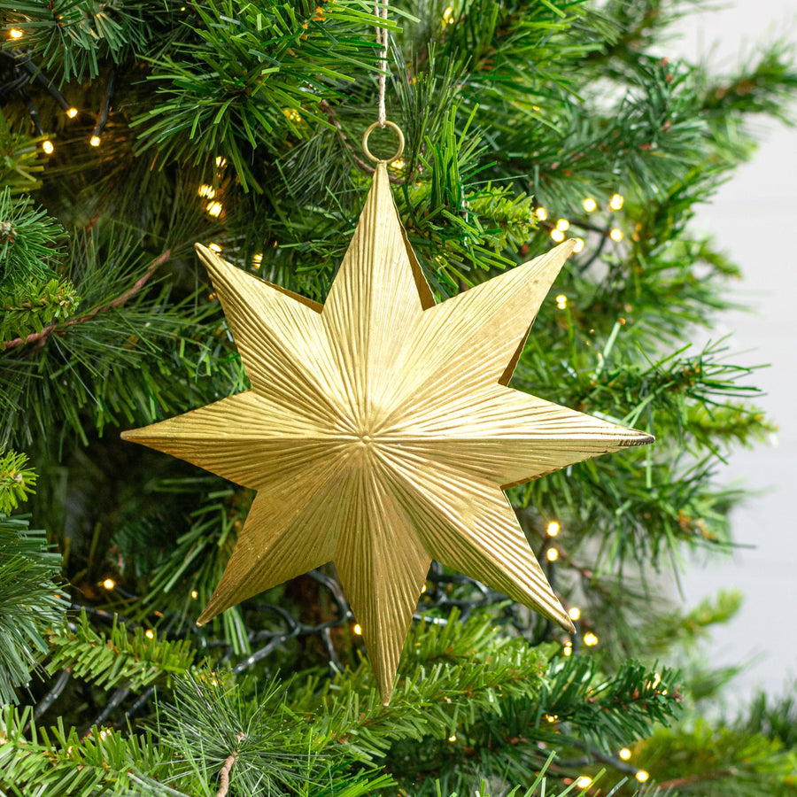 7.25" Hanging Star Ornament: Antique Gold