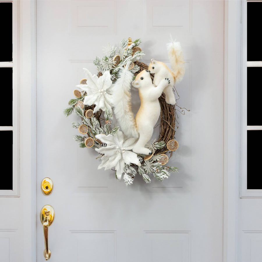 22" Flocked Squirrel with Baby Figurine