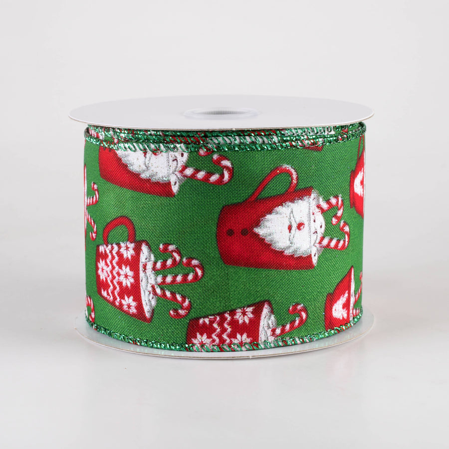 2.5" Santa Mug Hot Cocoa Ribbon: Emerald Green (10 Yards)