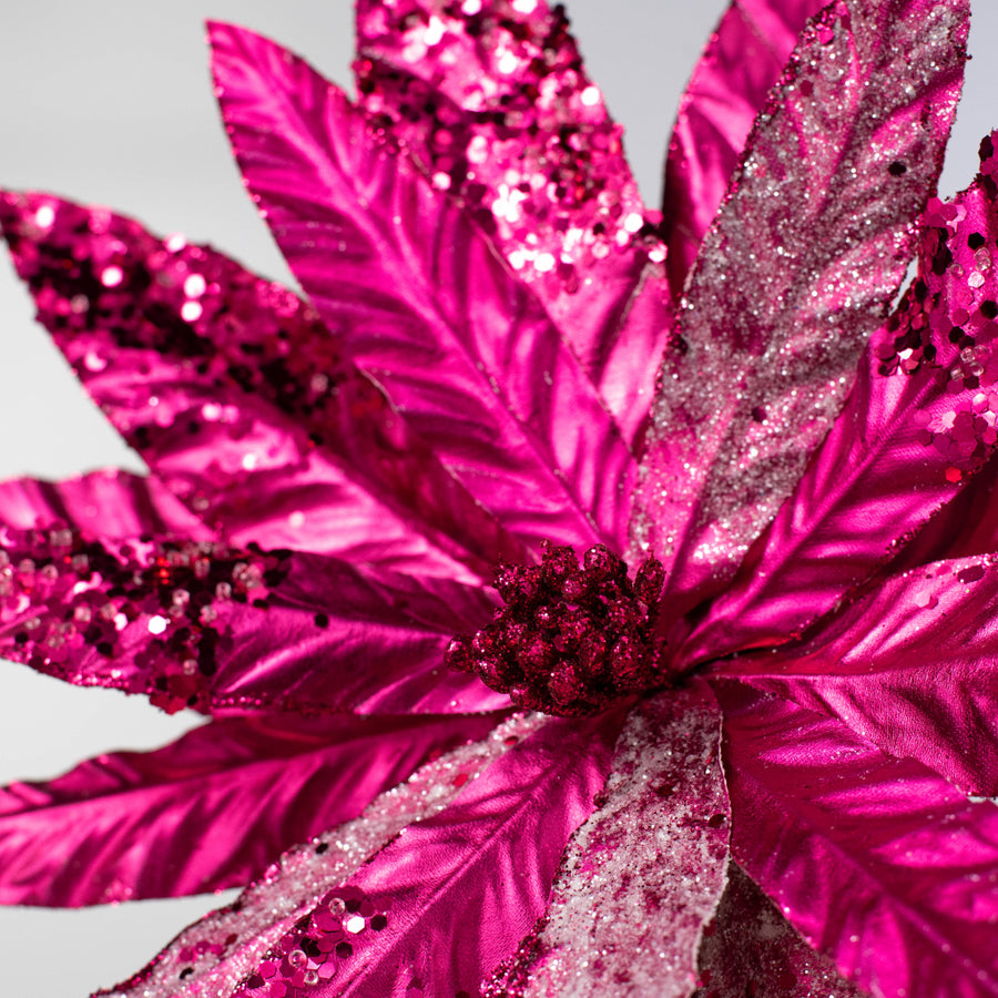 13" x 26" Metallic Poinsettia Stem: Fuchsia Pink