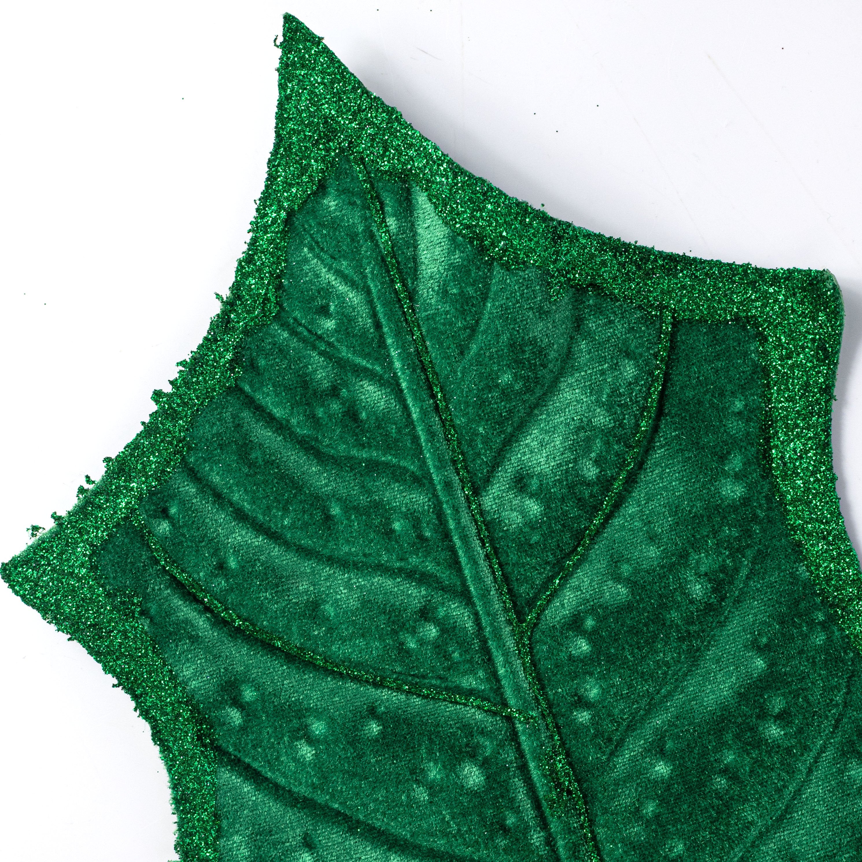 39" Jumbo Velvet Holly Leaves Spray: Green detail photo 3