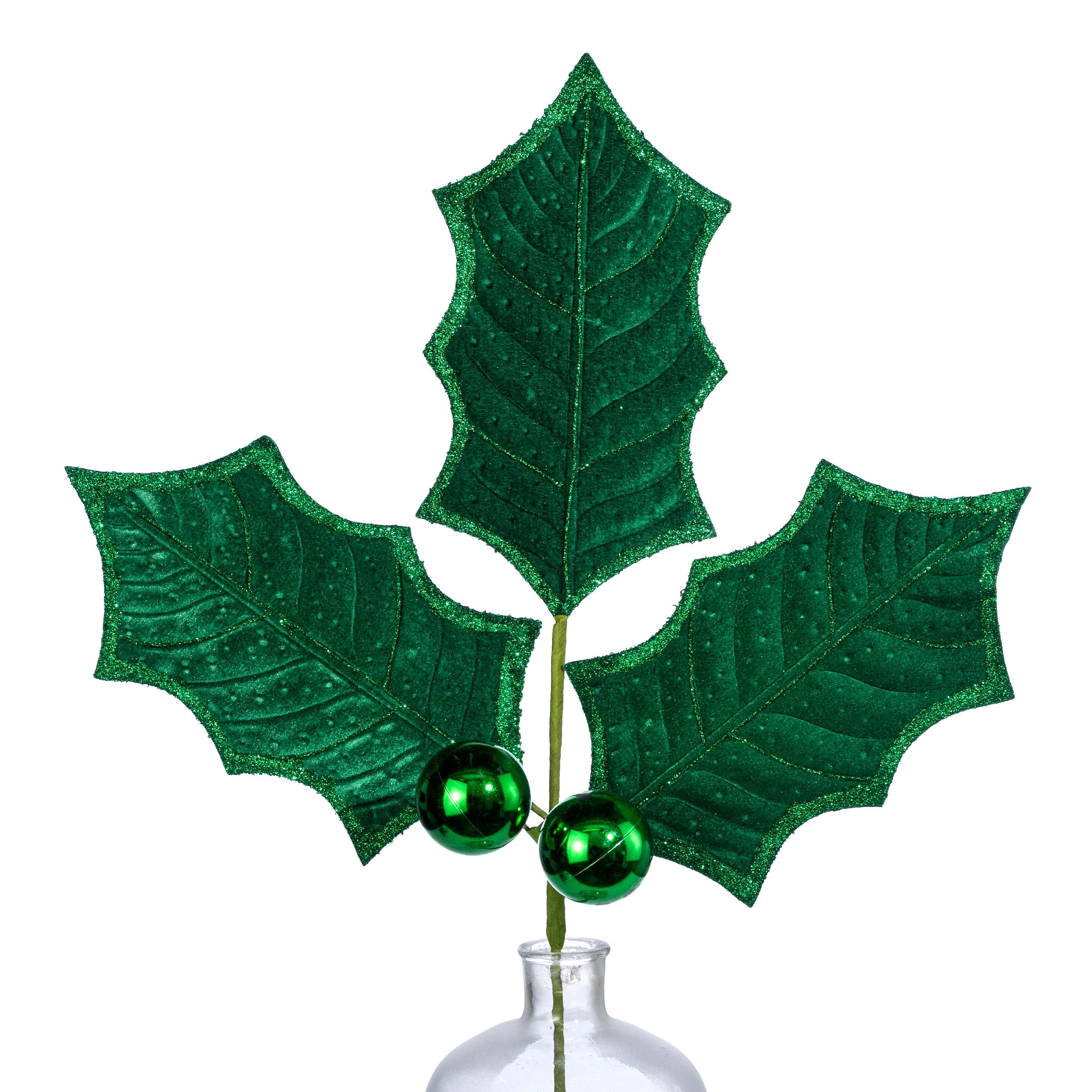 39" Jumbo Velvet Holly Leaves Spray: Green Item Number: 86864GN