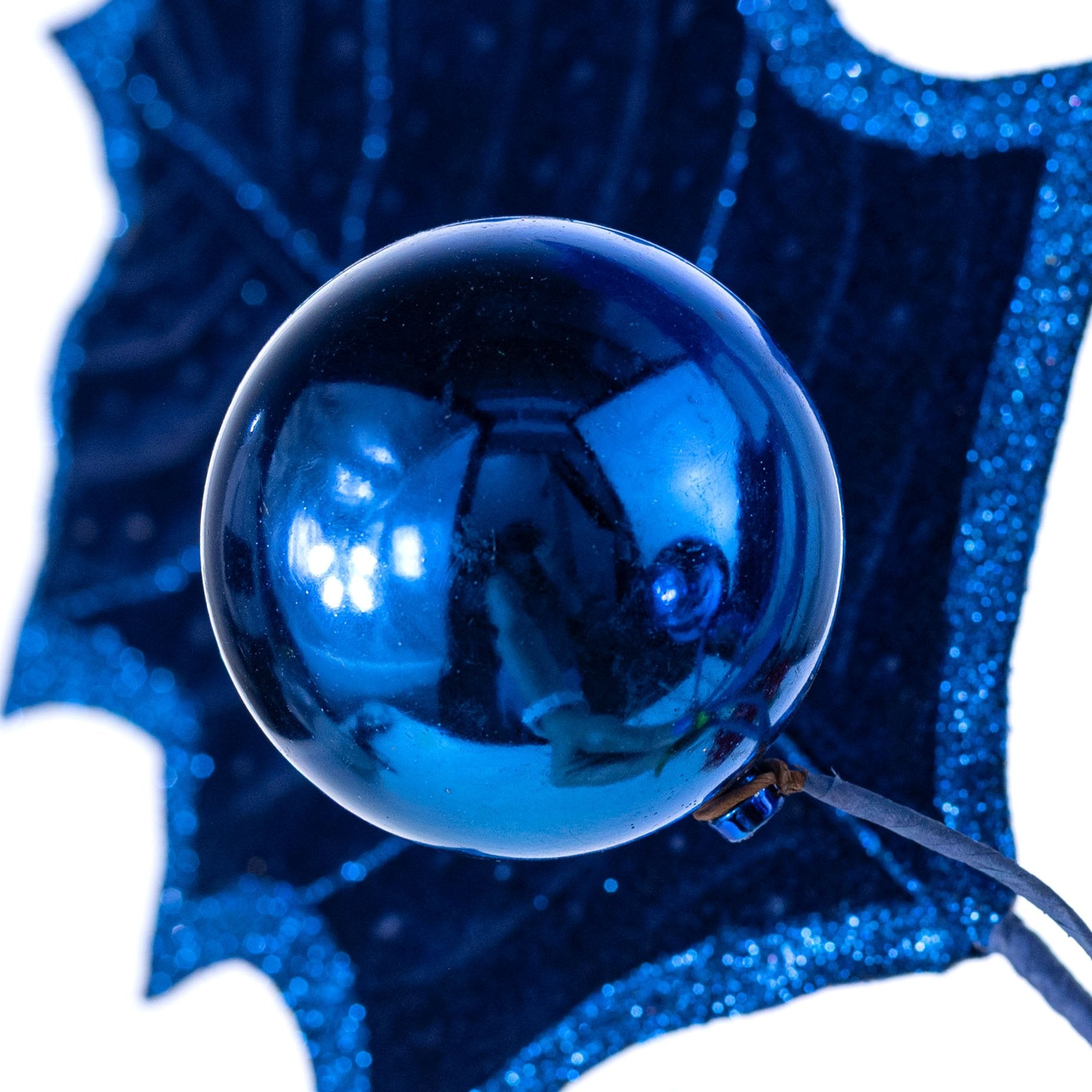 39" Jumbo Velvet Holly Leaves Spray: Royal Blue detail photo 5