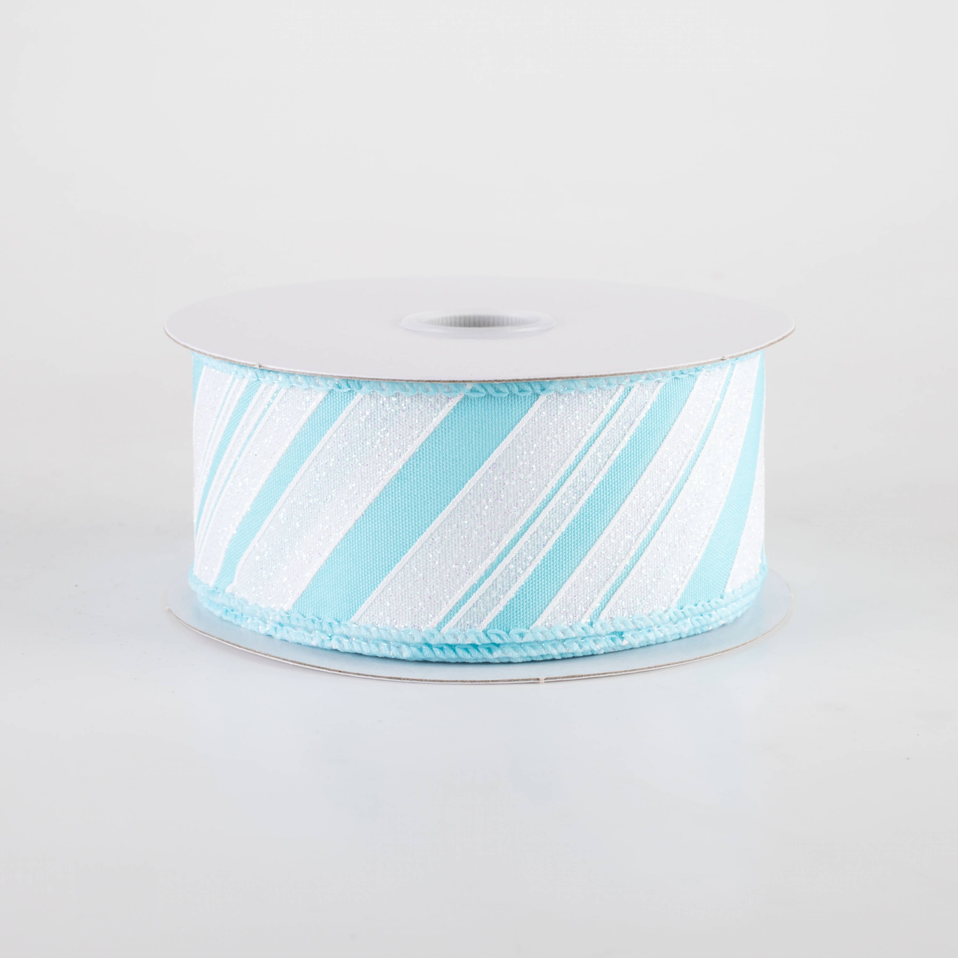 1.5" Iridescent Diagonal Stripe Candy Cane Ribbon: Blue & White (10 Yards)