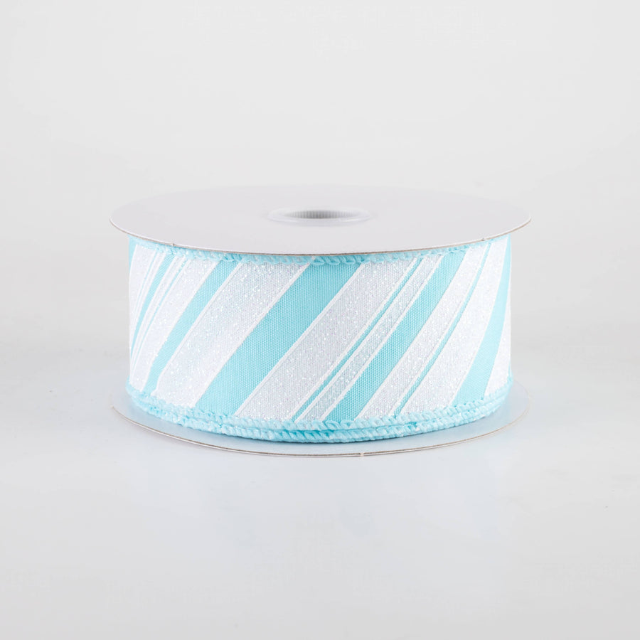 1.5" Iridescent Diagonal Stripe Candy Cane Ribbon: Blue & White (10 Yards)
