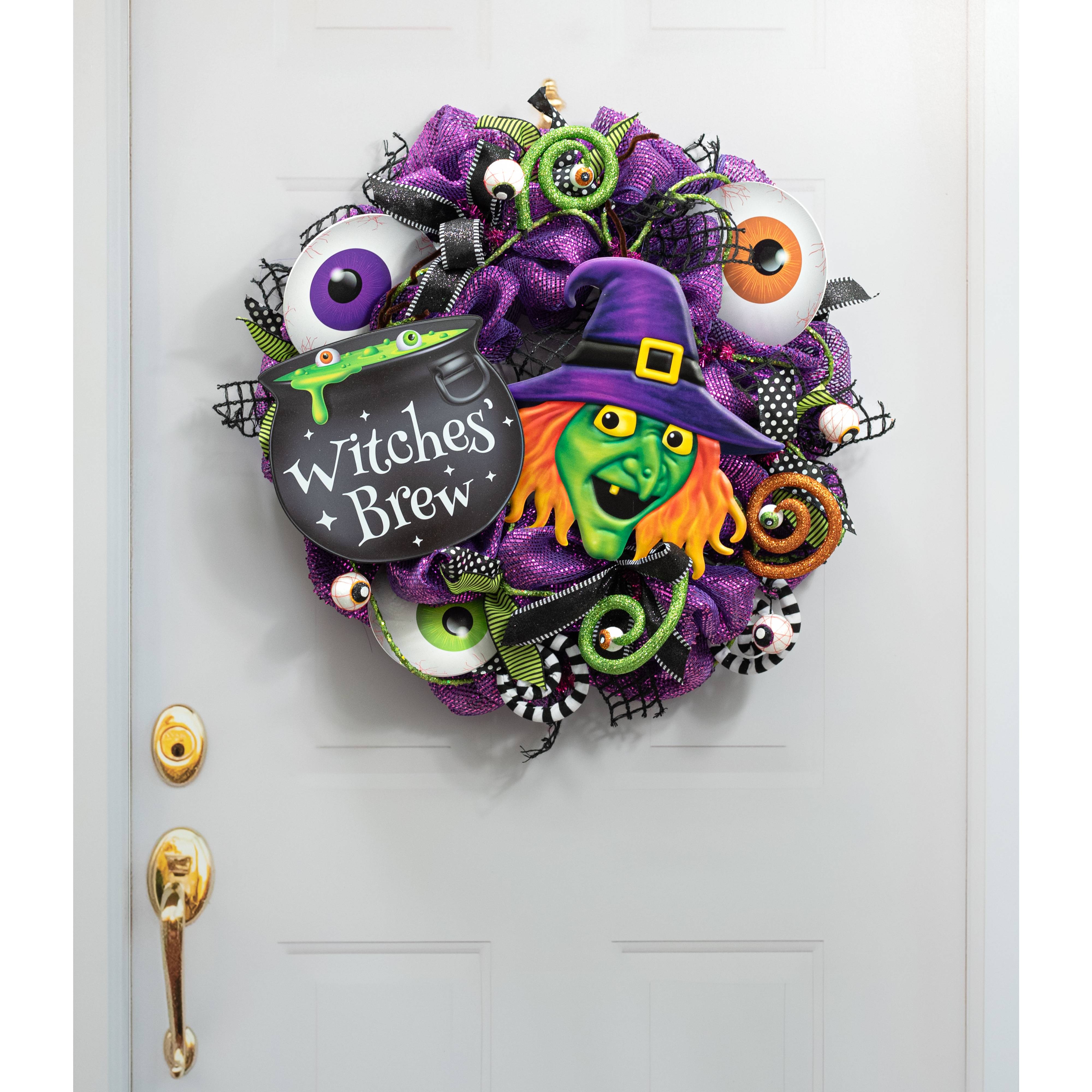 12" Embossed Metal Witch Head Decoration: Purple