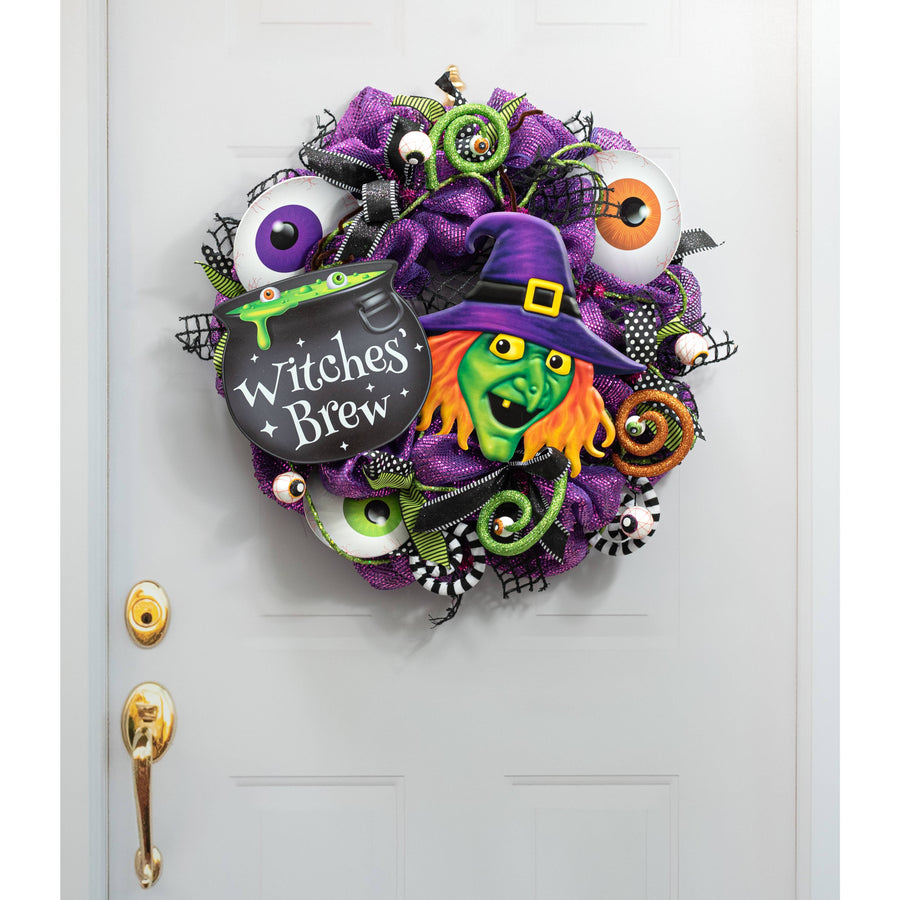 12" Embossed Metal Witch Head Decoration: Purple