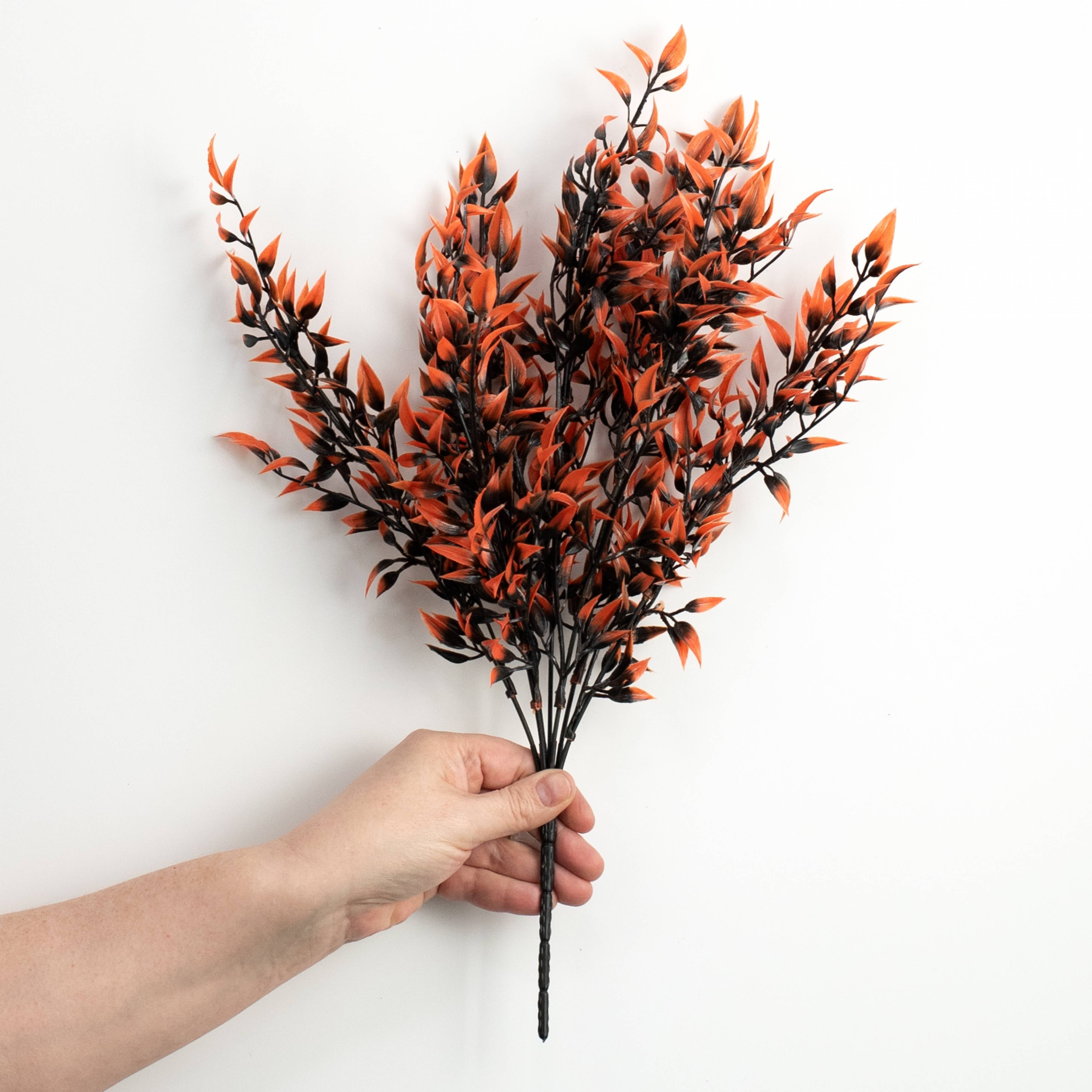 17" Halloween Leaf Bush: Orange & Black