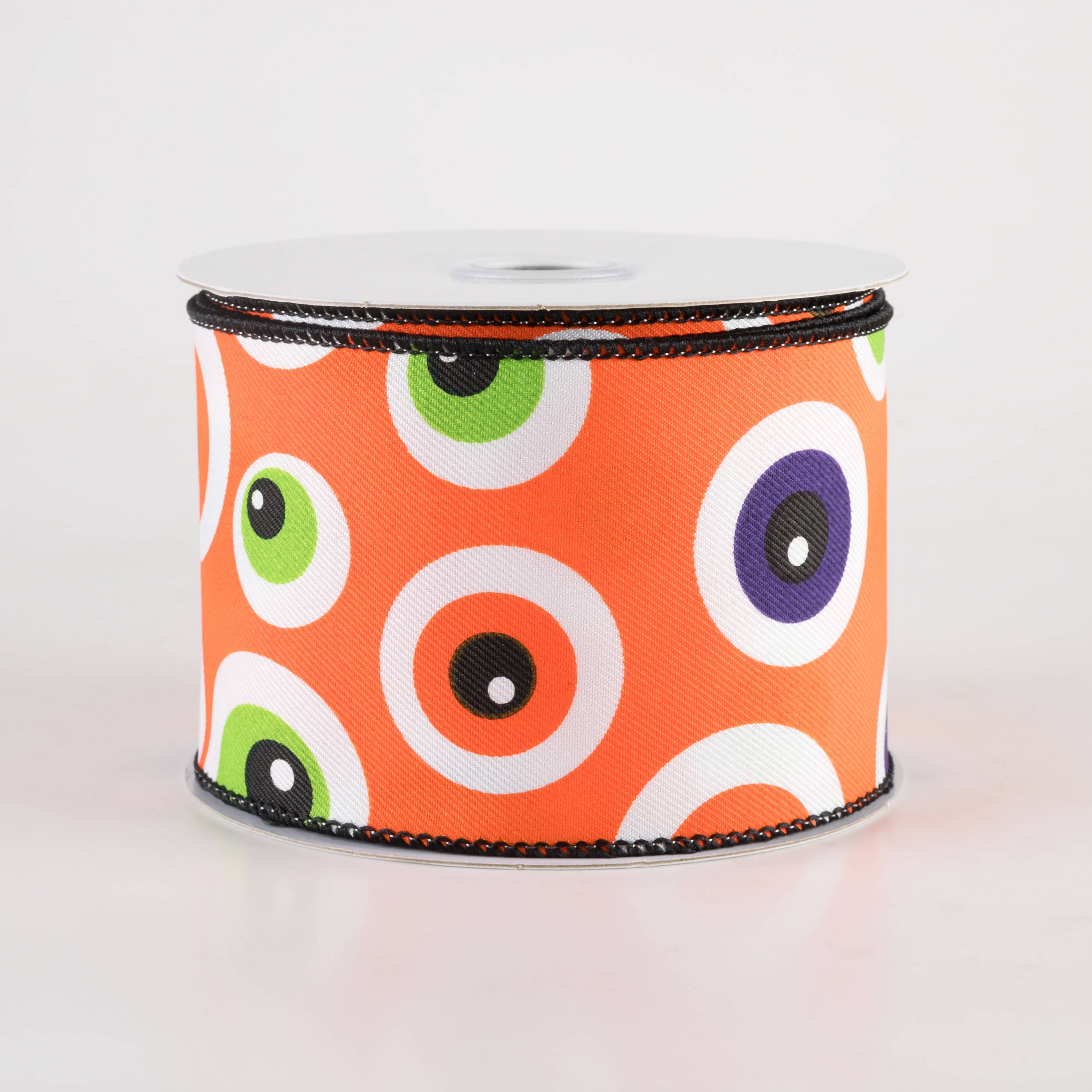 2.5" Big Halloween Eyeballs Ribbon: Orange (10 Yards)