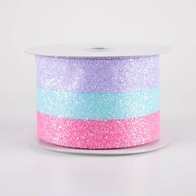 2.5" Candied Glittered Stripes Ribbon: Pink, Blue & Lavender (10 Yards)